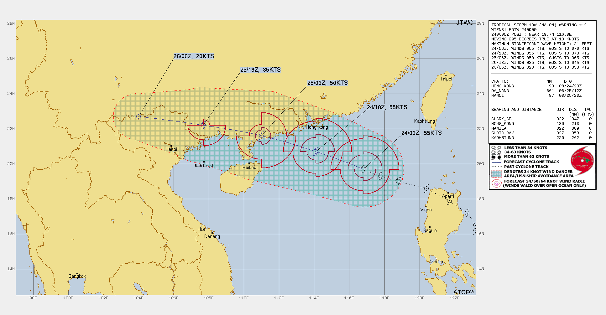 FORECAST REASONING.  SIGNIFICANT FORECAST CHANGES: THERE ARE NO SIGNIFICANT CHANGES TO THE FORECAST FROM THE PREVIOUS WARNING.  FORECAST DISCUSSION: TS 10W IS FORECAST TO TRACK GENERALLY WEST-NORTHWESTWARD THROUGH THE FORECAST PERIOD WITH LANDFALL EXPECTED NEAR TAU 24. TS 10W WILL GRADUALLY WEAKEN OVER THE NEXT DAY AS IT TRACKS UNDER HIGH NORTHEASTERLY VERTICAL WIND SHEAR. AFTER TAU 24, THE SYSTEM WILL RAPIDLY DISSIPATE AS IT TRACKS INLAND.