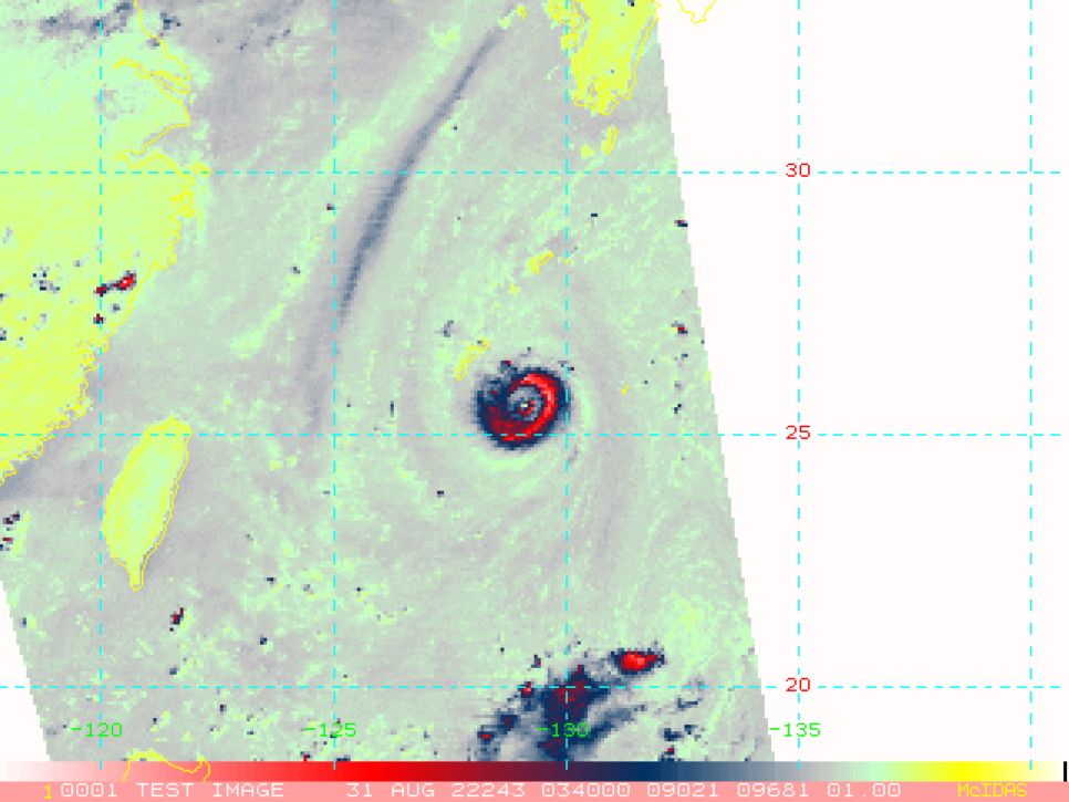 AMSR2 89GHZ COLOR COMPOSITE MICROWAVE IMAGE INDICATES THAT 12W IS UNDERGOING AN EYE WALL REPLACEMENT CYCLE SHOWING A WELL DEFINED INNER EYEWALL, A SIZEABLE MOAT AND SECONDARY EYEWALL ABOUT 20NM OUT FROM THE CENTER.