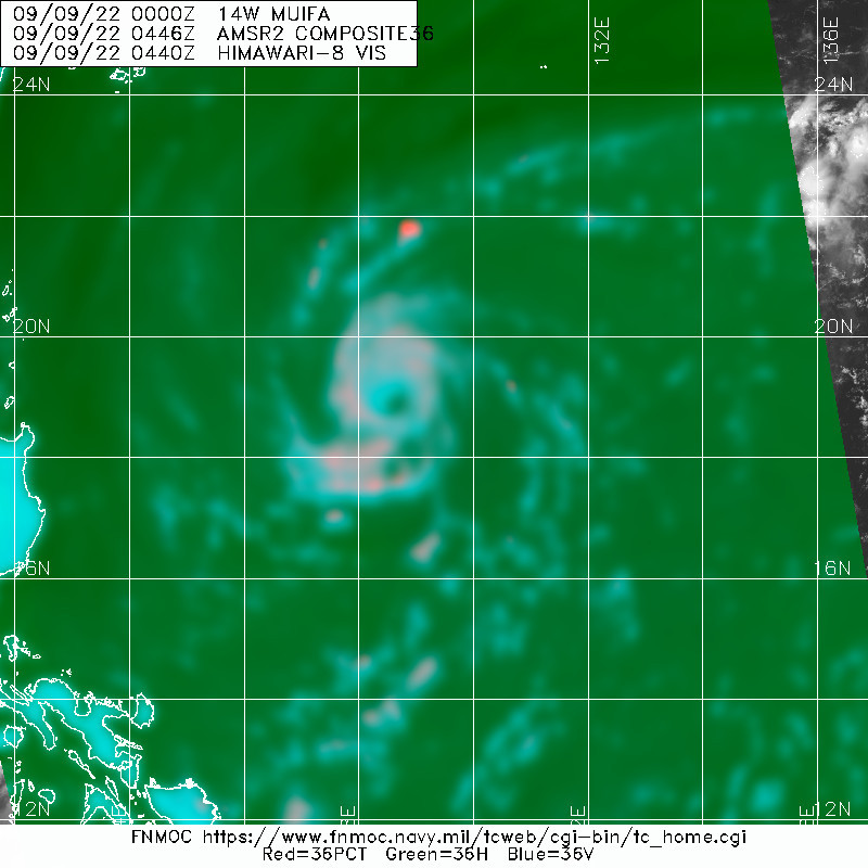 AMSR2 89GHZ MICROWAVE IMAGE SHOWS THAT 14W IS IN-FACT IMPROVING ITS CORE STRUCTURE AND DEVELOPING EYE-LIKE FEATURES WITH INCREASING FREQUENCY.