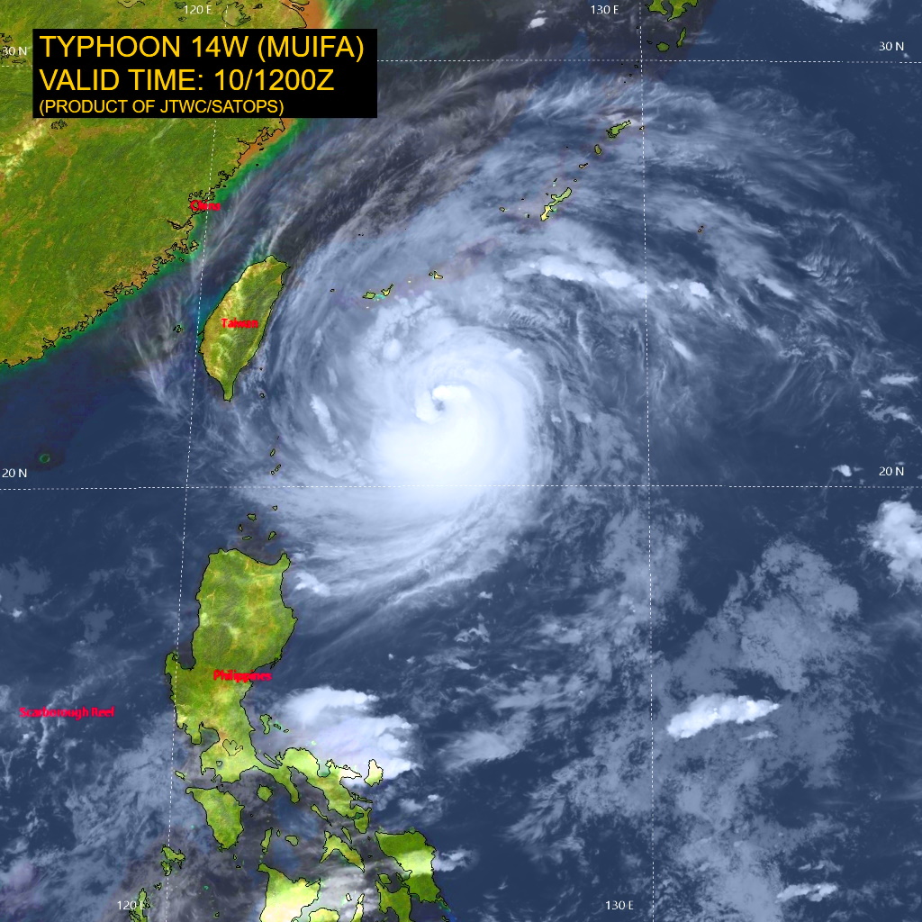 SATELLITE ANALYSIS, INITIAL POSITION AND INTENSITY DISCUSSION: ANIMATED ENHANCED INFRARED (EIR) SATELLITE IMAGERY SHOWS A MEDIUM-SIZED TYPHOON WITH A FAIRLY SYMMETRICAL DEEP CENTRAL CONVECTION PUNCTUATED BY A 24-NM EYE. LONG CIRRI STREAKS WITH TRANSVERSE  BANDING ALONG THE NORTHERN PERIPHERY INDICATE ROBUST POLEWARD  OUTFLOW PROVIDING EXCELLENT VENTILATION. THE INITIAL POSITION IS  PLACED WITH HIGH CONFIDENCE BASED ON THE EYE IN THE EIR LOOP THAT  LINED UP WELL WITH A MICROWAVE EYE IN THE 100952Z SSMIS PASS. THE  INITIAL INTENSITY IS ALSO PLACED WITH HIGH CONFIDENCE BASED ON THE  AVERAGE OF THE PGTW AND RJTD DVORAK ESTIMATES AND REFLECTS THE 6-HR  IMPROVEMENT IN THE EIR SIGNATURE. ANALYSIS INDICATES A FAVORABLE  ENVIRONMENT WITH STRONG OUTFLOW AND LIGHT VWS OVER WARM SST IN THE  PHILIPPINE SEA.