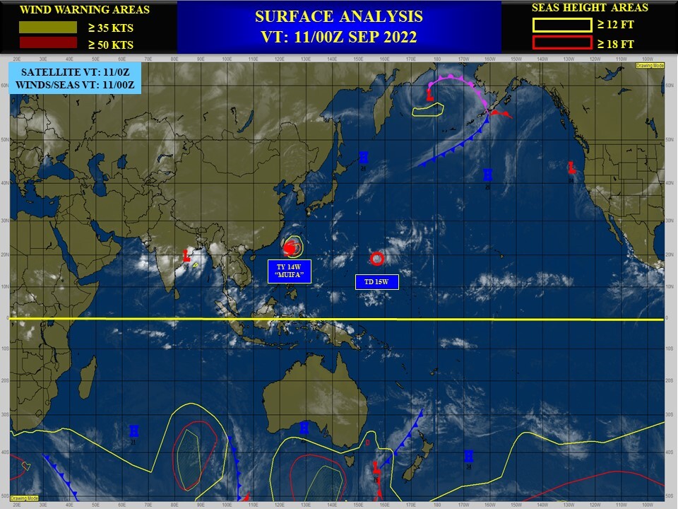 Typhoon 14W(MUIFA): RI:+40kts over 24h//TD 15W forecast to reach Typhoon level by 48h//06L(EARL): ET//1103utc