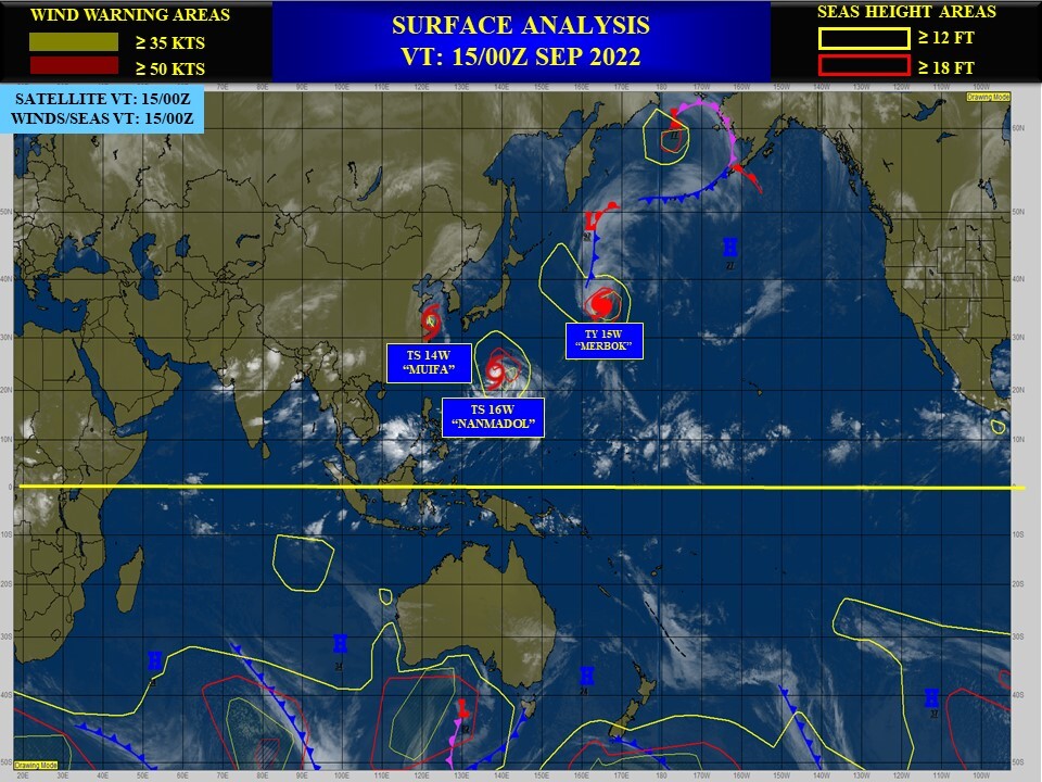14W(MUIFA):over the Yellow Sea by 24h//15W(MERBOK): ETT with Hurricane force winds//16W(NANMADOL):up to CAT4 within 48h//1509utc