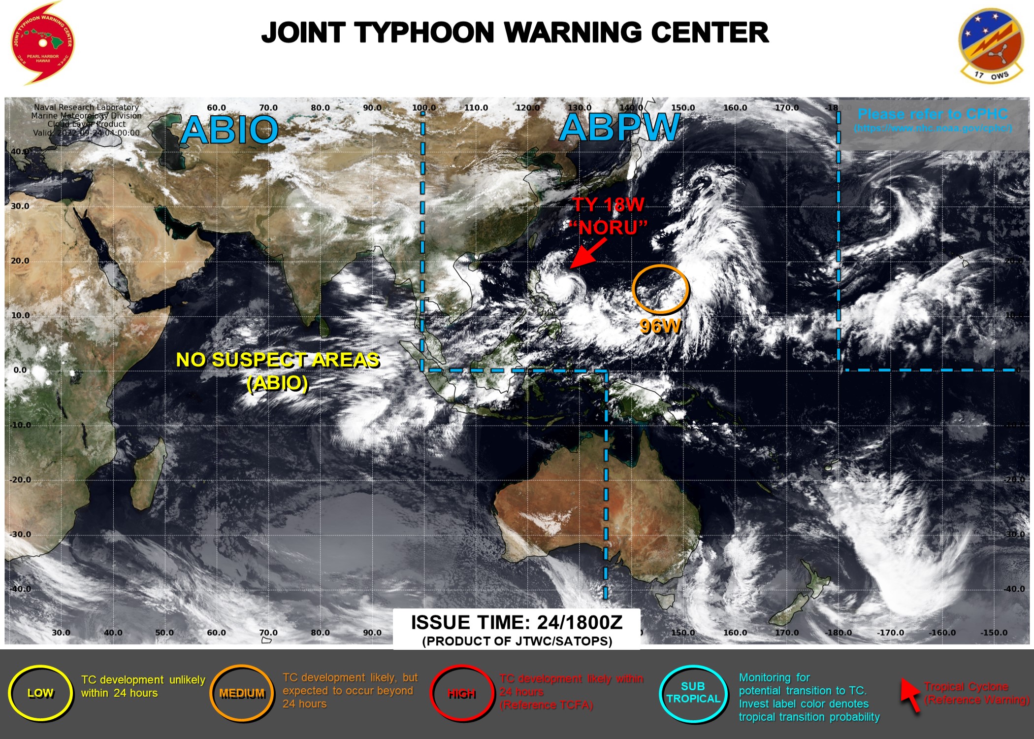 JTWC IS ISSUING 6HOURLY WARNINGS AND 3HOURLY SATELLITE BULLETINS ON 18W(NORU). JTWC IS ISSUING 6HOURLY WARNINGS AND 3HOURLY SATELLITE BULLETINS ON 18W(NORU).