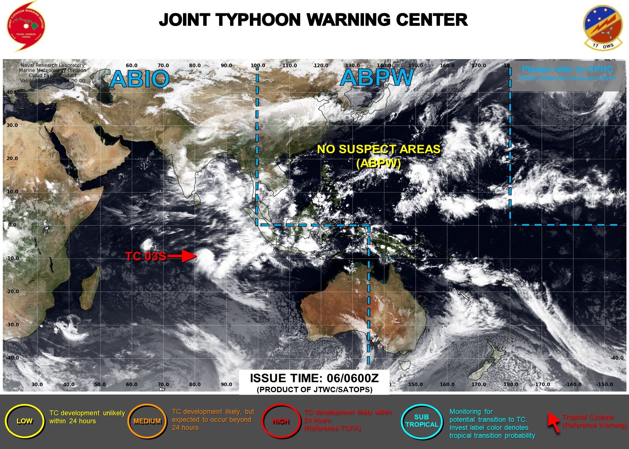 JTWC IS ISSUING 12HOURLY WARNINGS AND 3HOURLY SATELLITE BULLETINS ON TC 03S.