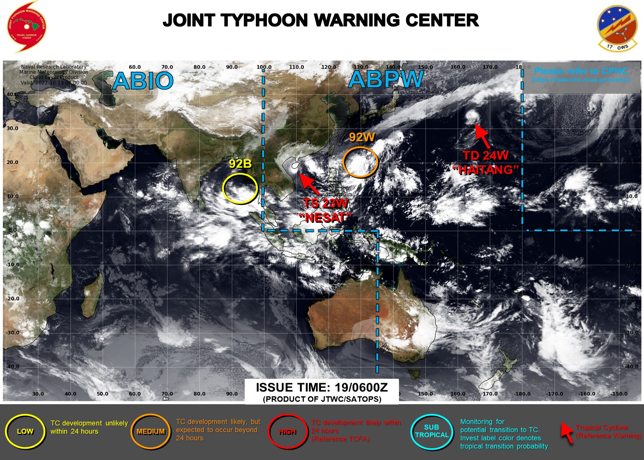 JTWC IS ISSUING 6HOURLY WARNINGS ON 23W(NESAT). 3HOURLY SATELLITE BULLETINS ARE ISSUED ON 23W, ON THE REMNANTS OF 24W(HAITANG) AND ON INVEST 92W. JTWC IS ISSUING 6HOURLY WARNINGS ON 23W(NESAT). 3HOURLY SATELLITE BULLETINS ARE ISSUED ON 23W, ON THE REMNANTS OF 24W(HAITANG) AND ON INVEST 92W.