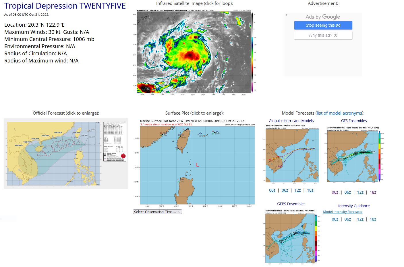 SATELLITE ANALYSIS, INITIAL POSITION AND INTENSITY DISCUSSION: ANIMATED MULTISPECTRAL SATELLITE IMAGERY (MSI) SHOWS THAT TD 25W CONTINUES TO SLOWLY CONSOLIDATE BUT HAS YET TO COMMENCE SIGNIFICANT INTENSIFICATION. ANALYSIS OF THE LOW-LEVEL CLOUD LINES EXPOSED TO THE EAST OF THE CENTRAL DENSE OVERCAST (CDO) SUGGESTS THE LOW LEVEL CIRCULATION CENTER (LLCC) IS ON THE EASTERN SIDE OF THE CDO WHICH EXTENDS WESTWARD INTO THE LUZON STRAIT. SURFACE WINDS AT BASCO AND ITBAYAT ARE FROM THE NORTH AT AROUND 16-20 KNOTS, INDICATING THE SURFACE CIRCULATION REMAINS TO THEIR EAST. 21523Z AMSR2 COLORIZED 89GHZ AND 36GHZ MICROWAVE IMAGERY IS NOT CLEAR-CUT BUT DOES SHOW SOME SHALLOW SPIRAL BANDS WRAPPING INTO AN OBSCURED LLCC, WITH DEEP CONVECTION TO THE WEST. THE INITIAL POSITION IS ASSESSED WITH MEDIUM CONFIDENCE BASED ON THE AMSR2 MICROWAVE IMAGE. THE INITIAL INTENSITY REMAINS SET AT 30 KNOTS WITH HIGH CONFIDENCE, ON THE HIGHER END OF THE AGENCY DVORAK CURRENT INTENSITY ESTIMATES, BUT BELOW THE MAJORITY OF THE OBJECTIVE INTENSITY ESTIMATES. THE 210523Z AMSR2 WINDSPEED PRODUCT SHOWED A LOPSIDED WIND FIELD WITH LIGHT WINDS TO THE EAST AND 25-30 KNOT WINDS TO THE WEST, PROVIDING ADDITIONAL CONFIDENCE TO THE INITIAL INTENSITY. THE SYSTEM IS MOVING AT A FAIR CLIP TOWARDS THE WEST ALONG THE SOUTHERN SIDE OF A LARGE SUBTROPICAL RIDGE (STR). UPPER-LEVEL ANALYSIS REVEALS A WEAK, MESOSCALE ANTICYCLONE HAS DEVELOPED DIRECTLY OVER OR SLIGHTLY NORTHEAST OF THE SYSTEM, PROVIDING FOR LOW VWS BUT RELATIVELY WEAK UPPER-LEVEL OUTFLOW. SSTS ARE HIGH, BUT OHC IS LOW THROUGH THE LUZON STRAIT, OFFSETTING THE OTHERWISE FAVORABLE CONDITIONS.