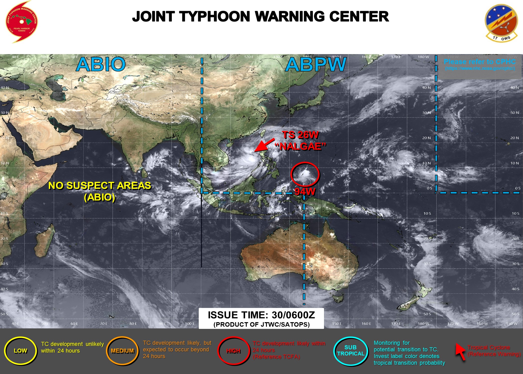 JTWC IS ISSUING 6HOURLY WARNINGS AND 3HOURLY SATELLITE BULLETINS ON 26W(NALGAE) AND 3HOURLY SATELLITE BULLETINS ON INVEST 94W.