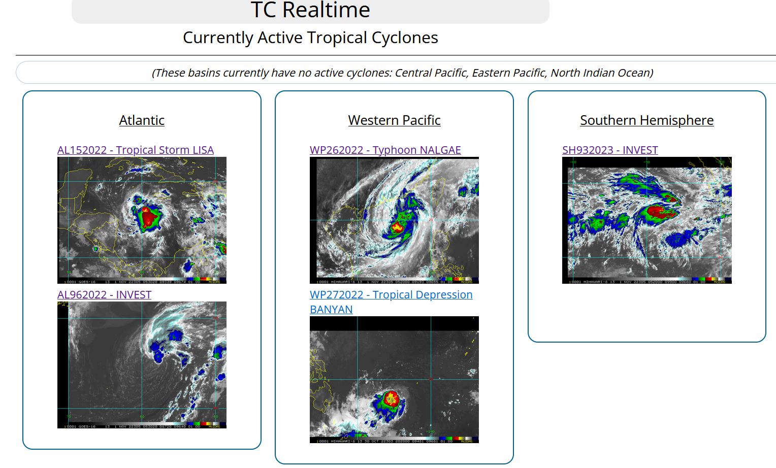 TY 26W(NALGAE) peaked at CAT1 now decaying//27W(BANYAN) short-lived//Invest 93S//15L(LISA) intensifying//Invest 96L//01/06utc