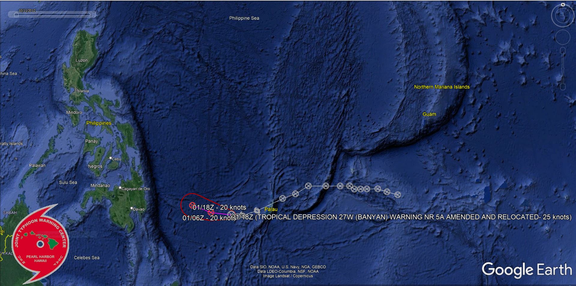 S BEEN SOMEWHAT QUASI-STATIONARY OVER THE PAST 12 HOURS  AND IS LOCATED APPROX 109 NM TO THE EAST AS PREVIOUSLY SPECIFIED.  STRONG UPPER-LEVEL WIND FLOW HAS DISPLACED THE CONVECTION WELL OFF TO  THE WEST AS THE SYSTEM HAS BECOME COMPLETELY DECOUPLED. COPIOUS  AMOUNTS OF DRY AIR FROM THE NORTH ALLOWED FOR A BETTER VIEW OF THE  LOWER LEVELS OVER THE PAST HOUR AND THIS SYSTEM IS FULLY EXPOSED WITH  LITTLE-TO-NO CHANCE OF REDEVELOPMENT. DETERMINISTIC AND ENSEMBLE  MODEL GUIDANCE AGREES IN FURTHER DECAY OF TD 27W. THE PGTW DVORAK  ESTIMATE IS NOW 1.5. THIS IS THE FINAL WARNING ON THIS SYSTEM BY THE  JOINT TYPHOON WRNCEN PEARL HARBOR HI. THE SYSTEM WILL BE CLOSELY  MONITORED FOR SIGNS OF REGENERATION. MAXIMUM SIGNIFICANT WAVE HEIGHT  AT 311800Z IS 13 FEET.