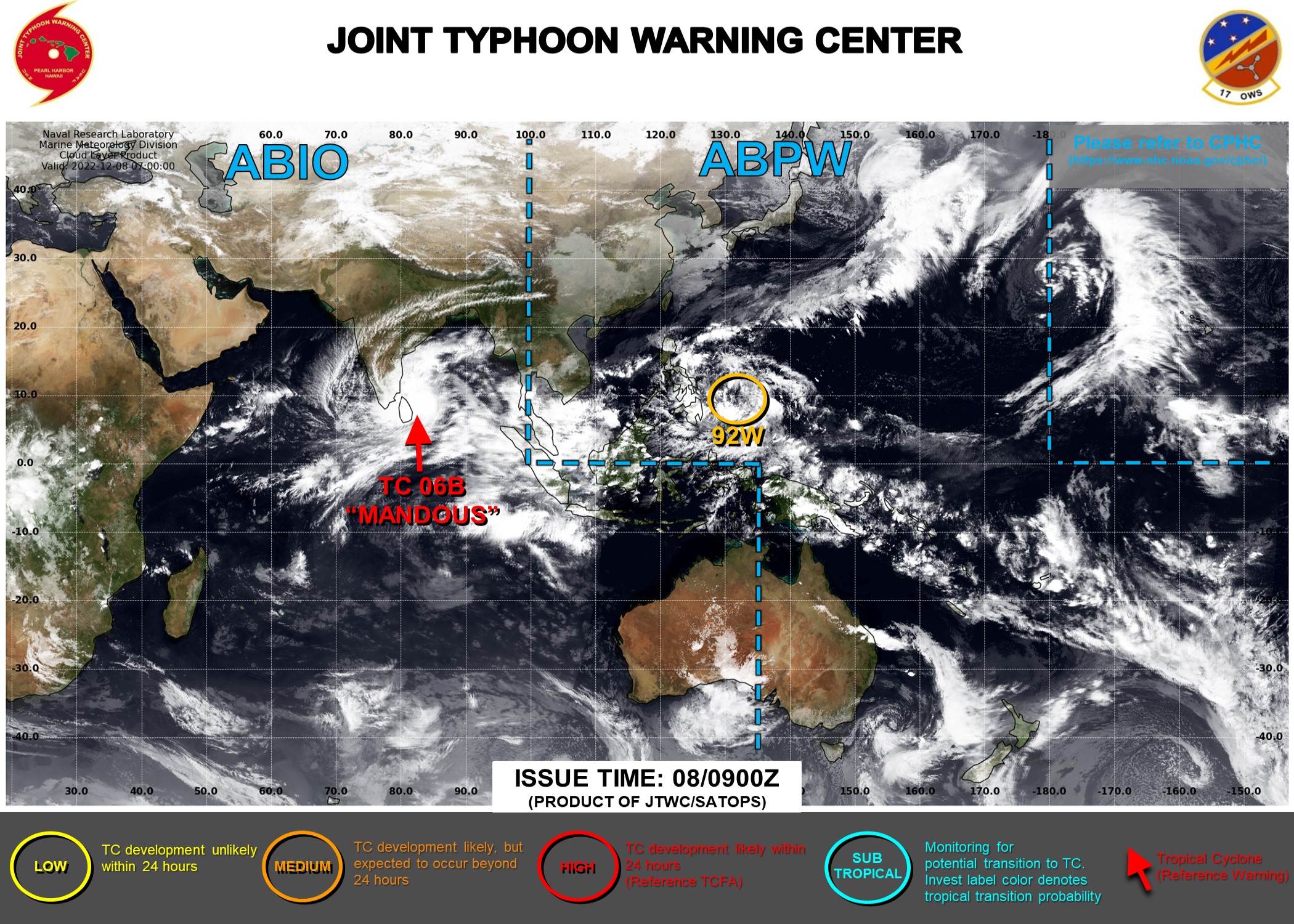 JTWC IS ISSUING 6HOURLY WARNINGS AND 3HOURLY SATELLITE BULLETINS ON TC 06B(MANDOUS).