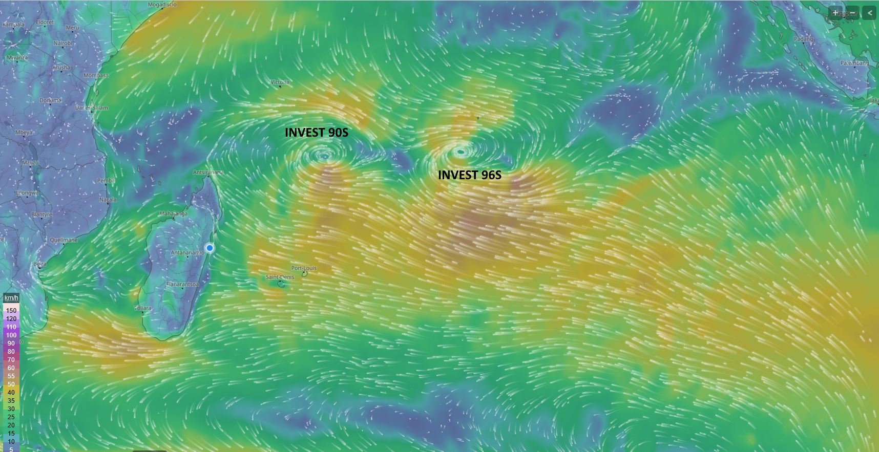 Invest 96S and Invest 90S// Invest 91P// 10 day ECMWF Storm Tracks// 1603utc