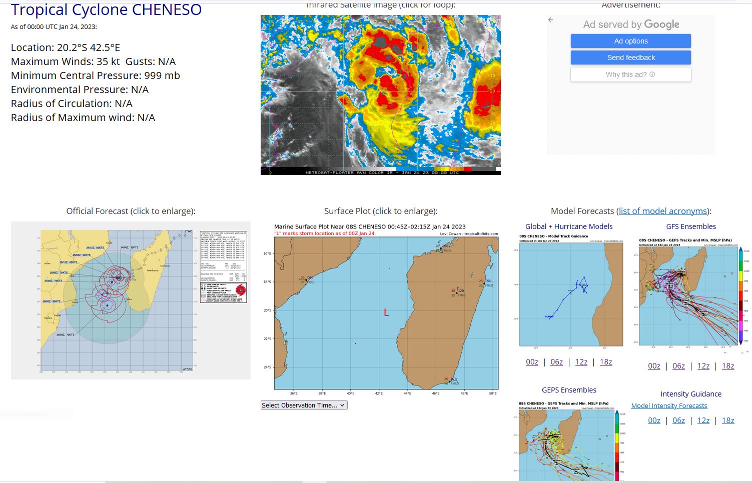 TC 08S(CHENESO) forecast to reach Typhoon intensity by 36h over the warm MOZ Channel//2403utc