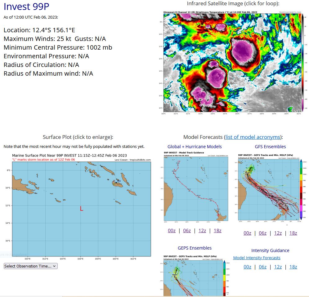 THE AREA OF CONVECTION (INVEST 99P) PREVIOUSLY LOCATED NEAR  12.5S 156.7E IS NOW LOCATED NEAR 12.4S 156.1E, APPROXIMATELY 461 NM  EAST-NORTHEAST OF WILLIS ISLAND, AUSTRALIA. ANIMATED EIR AND A 061127Z  AMSU-B 89GHZ MICROWAVE IMAGE DEPICT DEEP FLARING CONVECTION  SURROUNDING A STILL DISORGANIZED LOW LEVEL CIRCULATION (LLC). ANALYSIS  INDICATES INVEST 99P IS A IN FAVORABLE ENVIRONMENT FOR DEVELOPMENT  WITH LOW (5-10KT) VWS, WARM (29-30C) SST, AND DECENT EQUATORWARD AND  WEAK POLEWARD OUTFLOW SUPPORTED BY A POINT SOURCE TO THE WEST. ALL  GLOBAL DETERMINISTIC AND ENSEMBLE MODELS AGREE THAT INVEST 99P WILL  TRACK GENERALLY SOUTHWESTWARD OVER THE NEXT 48 HOURS WHILE STEADILY  CONSOLIDATING AND INTENSIFYING. MAXIMUM SUSTAINED SURFACE WINDS ARE  ESTIMATED AT 23 TO 27 KNOTS. MINIMUM SEA LEVEL PRESSURE IS ESTIMATED  TO BE NEAR 1002 MB. THE POTENTIAL FOR THE DEVELOPMENT OF A SIGNIFICANT  TROPICAL CYCLONE WITHIN THE NEXT 24 HOURS IS UPGRADED TO MEDIUM.
