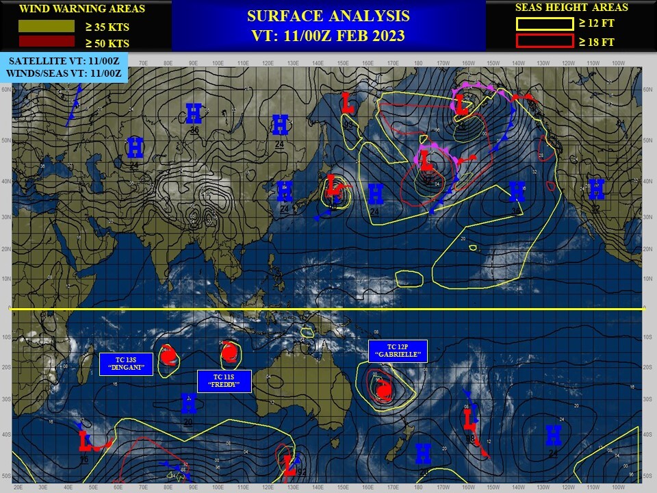 TC 13S(DINGANI) to peak at 70knots/CAT 1 US by 36h//TC 11S(FREDDY) to reach CAT 3 US by 36h//12P(GABRIELLE) subtropical//1109utc