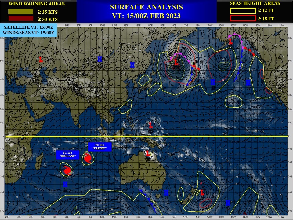 TC 11S(FREDDY): Super Typhoon intensity//TC 13S(DINGANI) weakening//Invest 91P//Invest 99W//10 day GTHO maps//15/15utc