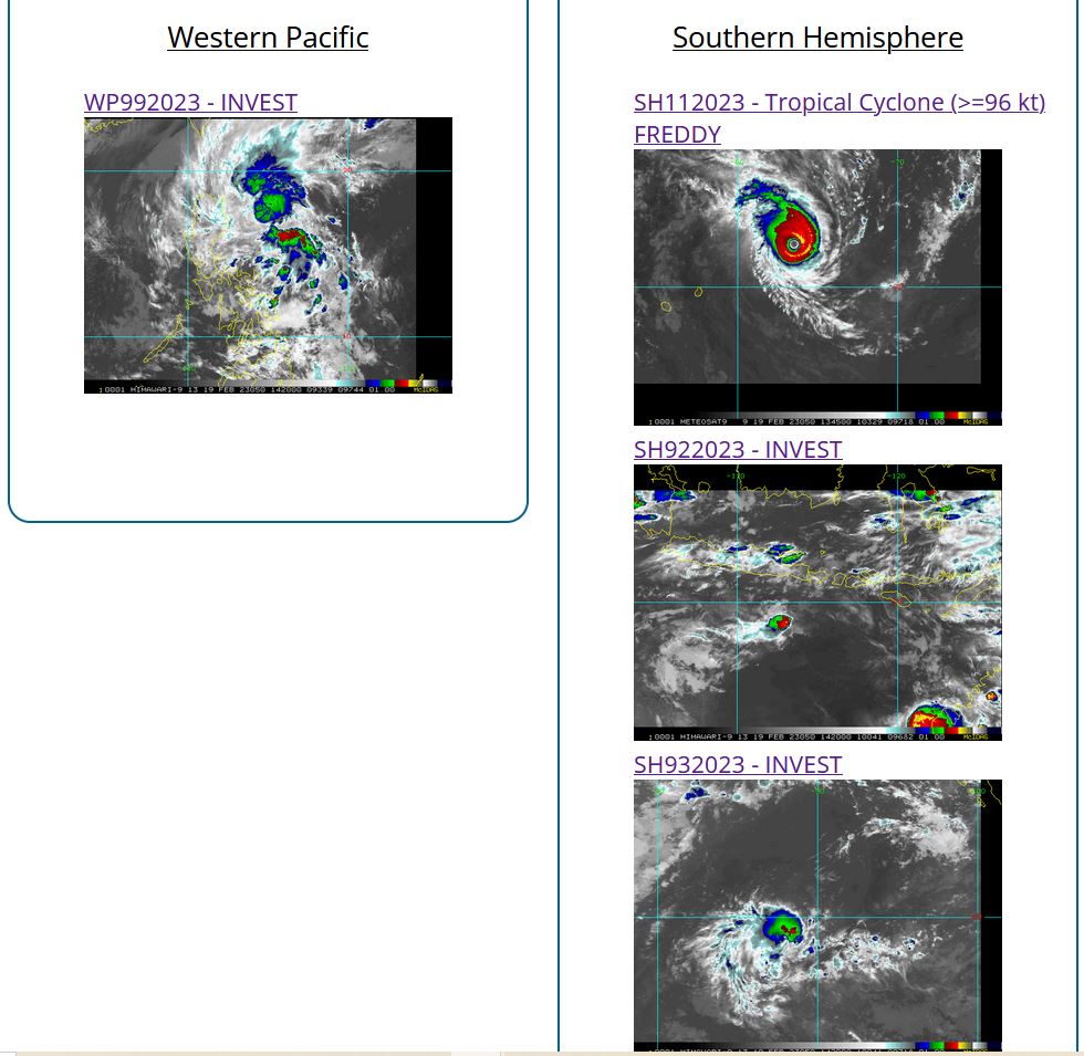 TC 11S(FREDDY) powerful CAT 4 US: 5th intensity peak possible rapidly approaching Mauritius/Réunion islands//Invests 99W/93S//1915utc