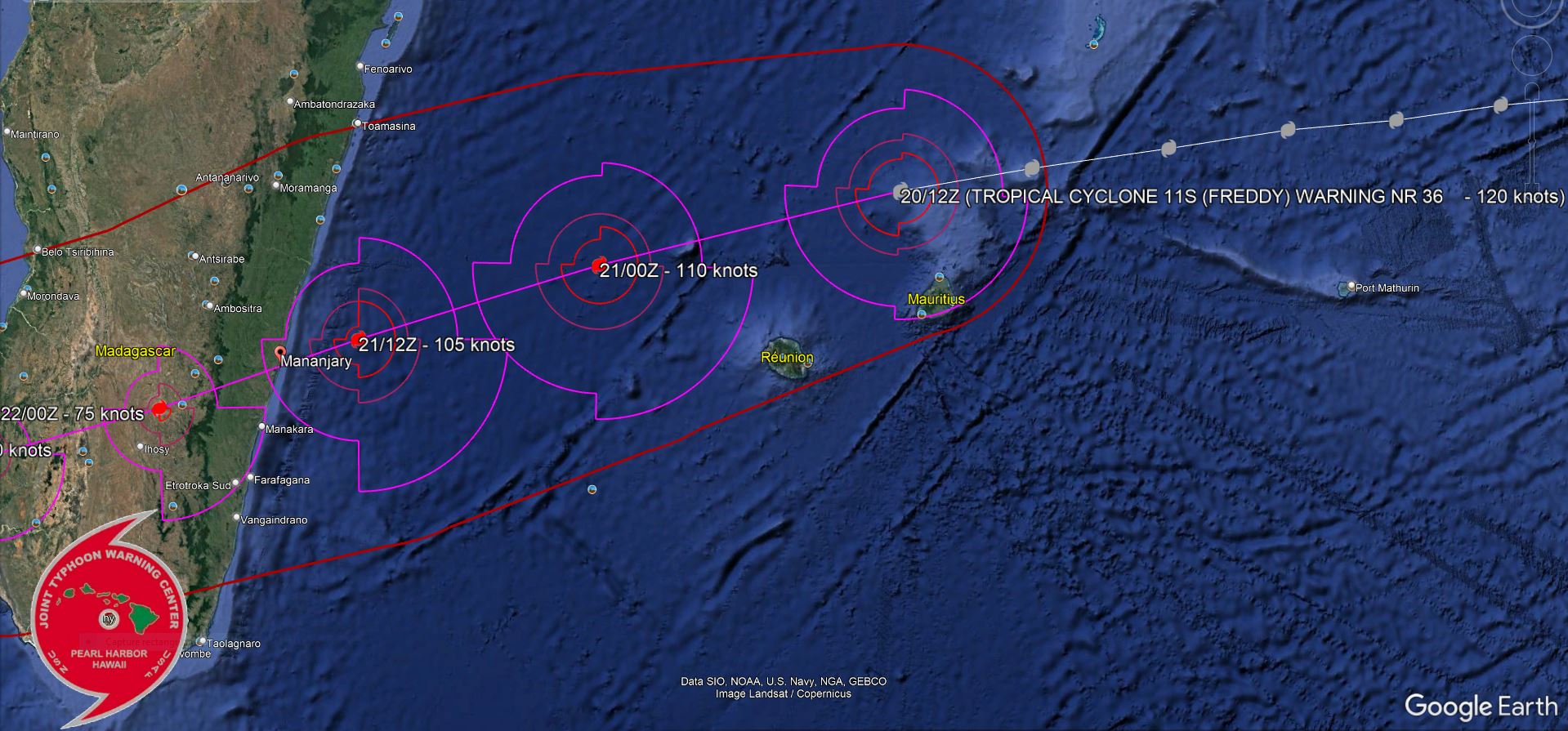 TC 11S(FREDDY)set to make landfall near Mananjary/MADAGASCAR shortly after 24h as a strong CAT3 US//Invest 99W//Invest 93S// 2015utc