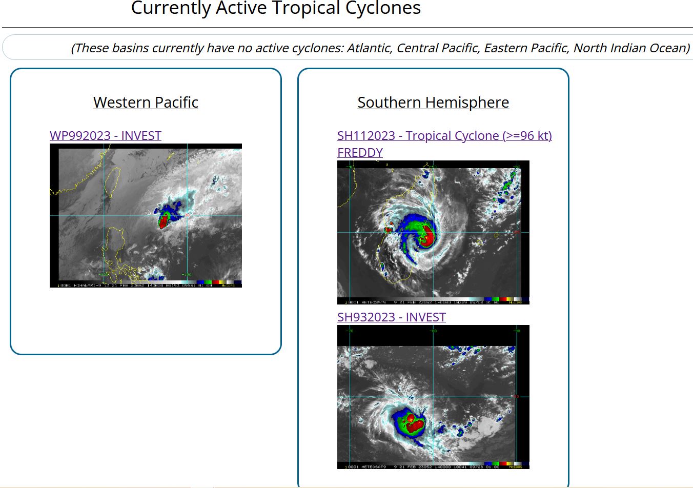 CAT 3 US TC 11S(FREDDY) striking Mananjary/MADAGASCAR final landfall over Southern MOZ//Invest 93S//3 week GTHO maps//2115utc