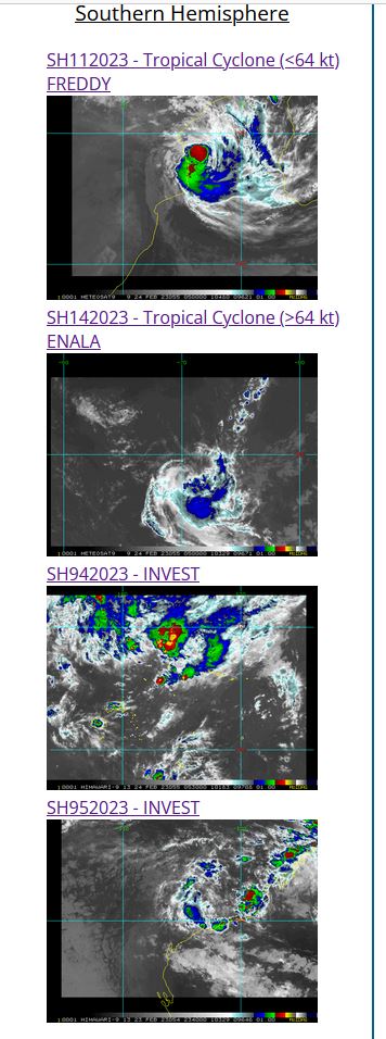 TC 11S(FREDDY) making landfall at CAT 1 US South of Vilankulos//TC 14S(ENALA) peaked at CAT 1//Invest 94P//Invest 95S//2403utc