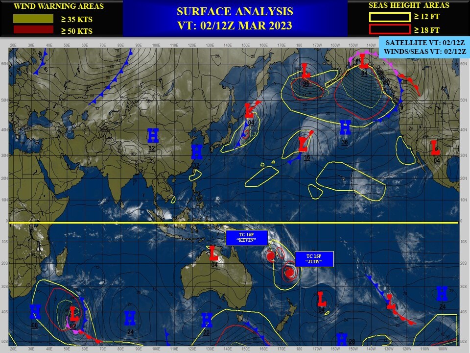 TC 16P(KEVIN) CAT 1 US intensifying tracking near Port Vila //TC 15P(JUDY) becoming subtropical by 24h//Rmnts TC 11S(FREDDY)//0221utc