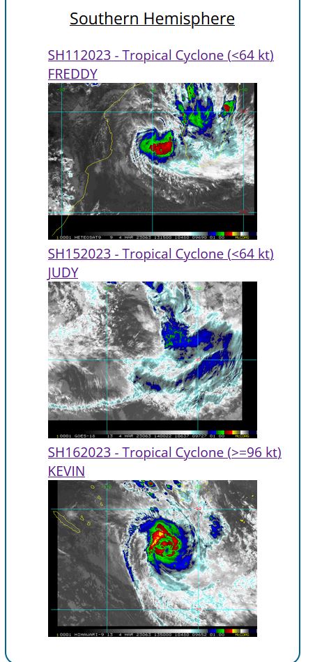 TC 16P(KEVIN) CAT 4 US rapidly weakening next 24h//TC 11S(FREDDY) new lease of life up to CAT 1 US by 36h//SS 15P(JUDY)//0415utc