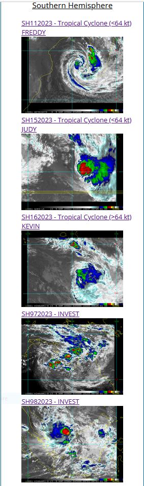 TC 16P(KEVIN) subtropical transition//TC 11S(FREDDY) intensifying beyond 24h//SS 15P(JUDY)//Invest 97P// 0503utc