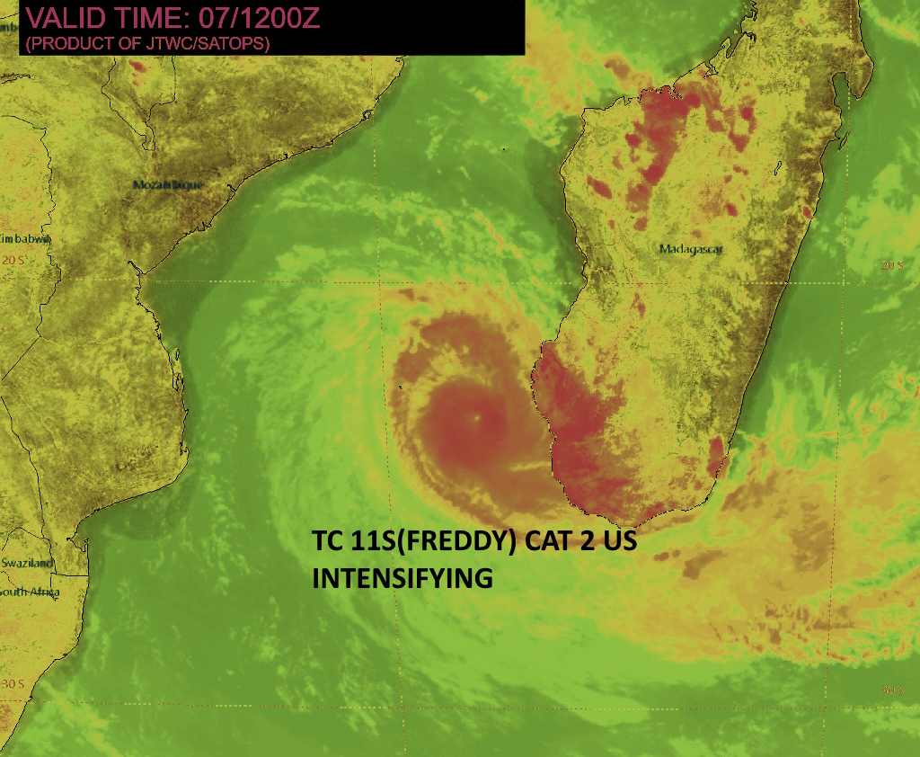 13 days later: CAT 2 US TC 11S(FREDDY) back to Typhoon intensity still intensifying//SS 16P(KEVIN)//Invest 97P//0715utc