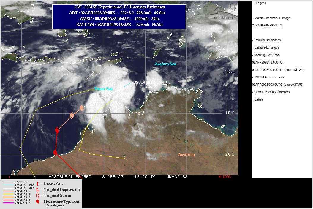 SATELLITE ANALYSIS, INITIAL POSITION AND INTENSITY DISCUSSION: ANIMATED MULTISPECTRAL SATELLITE IMAGERY (MSI) SHOWS A CONSOLIDATING  SYSTEM WITH EXPANSIVE SPIRAL BANDING FROM ALL QUADRANTS BEGINNING TO  TAKE SHAPE AND FEEDING INTO THE COLD DENSE OVERCAST THAT IS OBSCURING  THE LOW LEVEL CIRCULATION (LLC). THE INITIAL POSITION IS PLACED WITH  MEDIUM CONFIDENCE BASED ON EXTRAPOLATION FROM LOW CLOUD LINES  WRAPPING TOWARD THE LLC. THE INITIAL INTENSITY IS BASED WITH HIGH  CONFIDENCE FROM THE AUTOMATED DVORAK ESTIMATE AND CONSISTENT WITH THE  IMPROVEMENT IN THE EIR CONVECTIVE SIGNATURE OVER THE PAST SIX HOURS.  TC 18S IS IN A FAVORABLE ENVIRONMENT WITH LIGHT-MODERATE VWS, STRONG  POLEWARD OUTFLOW AND VERY WARM ALONG-TRACK SST. SATELLITE ANALYSIS, INITIAL POSITION AND INTENSITY DISCUSSION: ANIMATED MULTISPECTRAL SATELLITE IMAGERY (MSI) SHOWS A CONSOLIDATING  SYSTEM WITH EXPANSIVE SPIRAL BANDING FROM ALL QUADRANTS BEGINNING TO  TAKE SHAPE AND FEEDING INTO THE COLD DENSE OVERCAST THAT IS OBSCURING  THE LOW LEVEL CIRCULATION (LLC). THE INITIAL POSITION IS PLACED WITH  MEDIUM CONFIDENCE BASED ON EXTRAPOLATION FROM LOW CLOUD LINES  WRAPPING TOWARD THE LLC. THE INITIAL INTENSITY IS BASED WITH HIGH  CONFIDENCE FROM THE AUTOMATED DVORAK ESTIMATE AND CONSISTENT WITH THE  IMPROVEMENT IN THE EIR CONVECTIVE SIGNATURE OVER THE PAST SIX HOURS.  TC 18S IS IN A FAVORABLE ENVIRONMENT WITH LIGHT-MODERATE VWS, STRONG  POLEWARD OUTFLOW AND VERY WARM ALONG-TRACK SST.