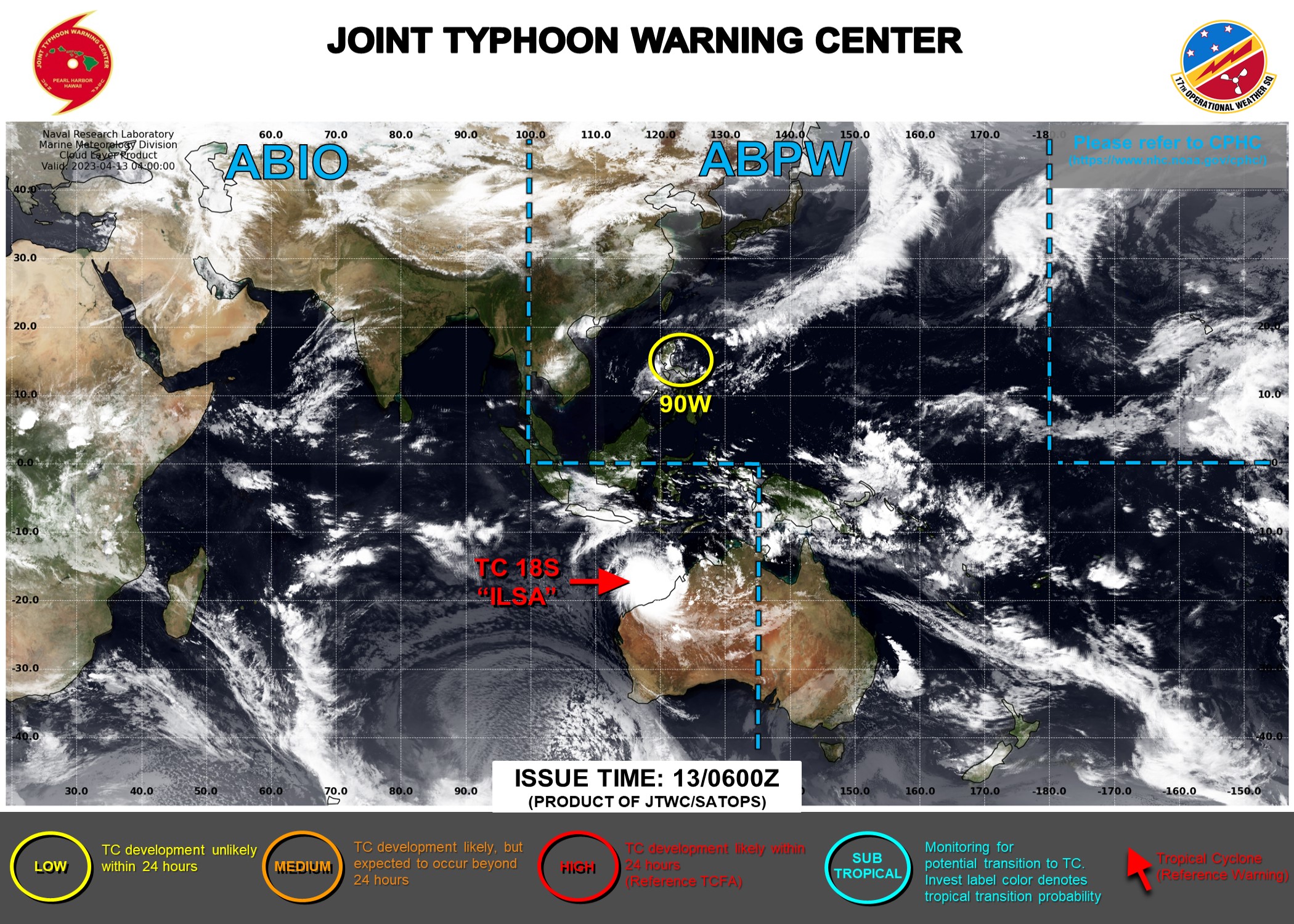 JTWC IS ISSUING 6HOURLY WARNINGS ON TC 18S. 3HOURLY SATELLITE BULLETINS ARE ISSUED ON TC 18S AND INVEST 90W.