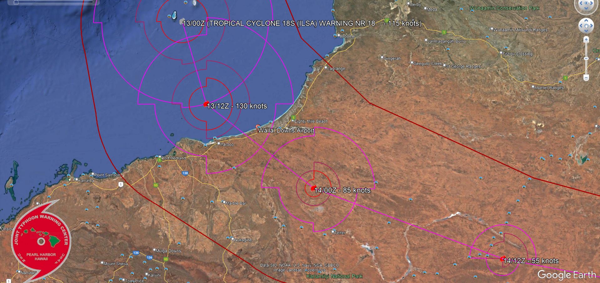 TC 18S(ILSA) to reach Super Typhoon intensity within 12hours before landfall between Pardoo and Wallal Downs(WA)//Invest 90W// 1303utc