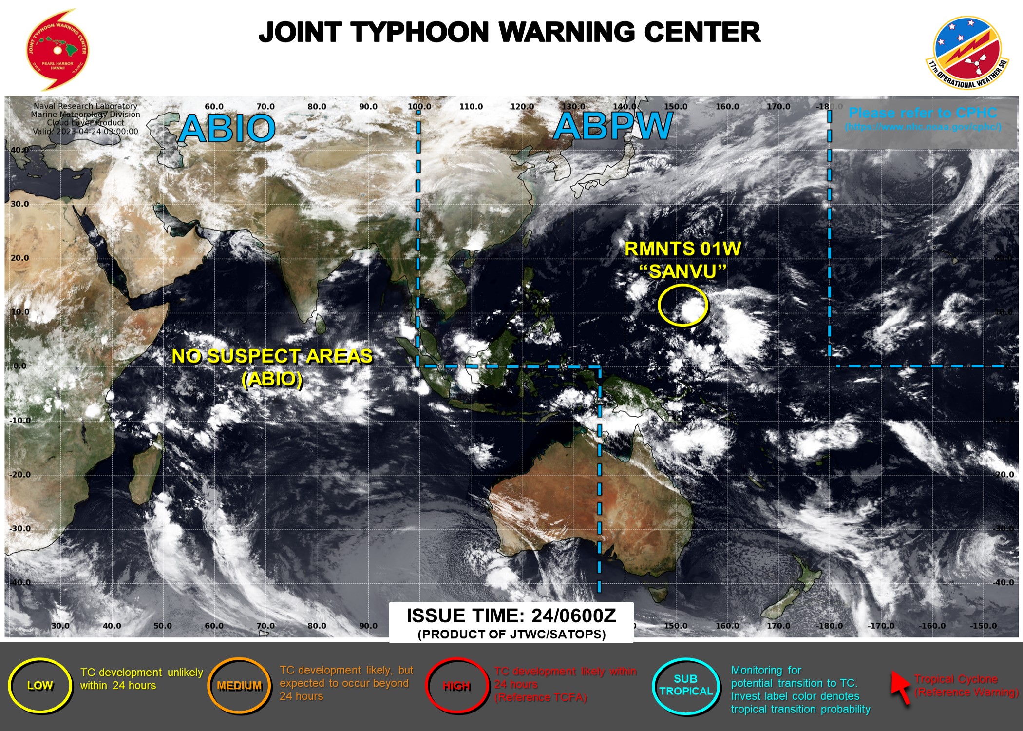 JTWC IS ISSUING 3HOURLY SATELLITE BULLETINS ON THE REMNANTS OF TS 01W(SANVU).