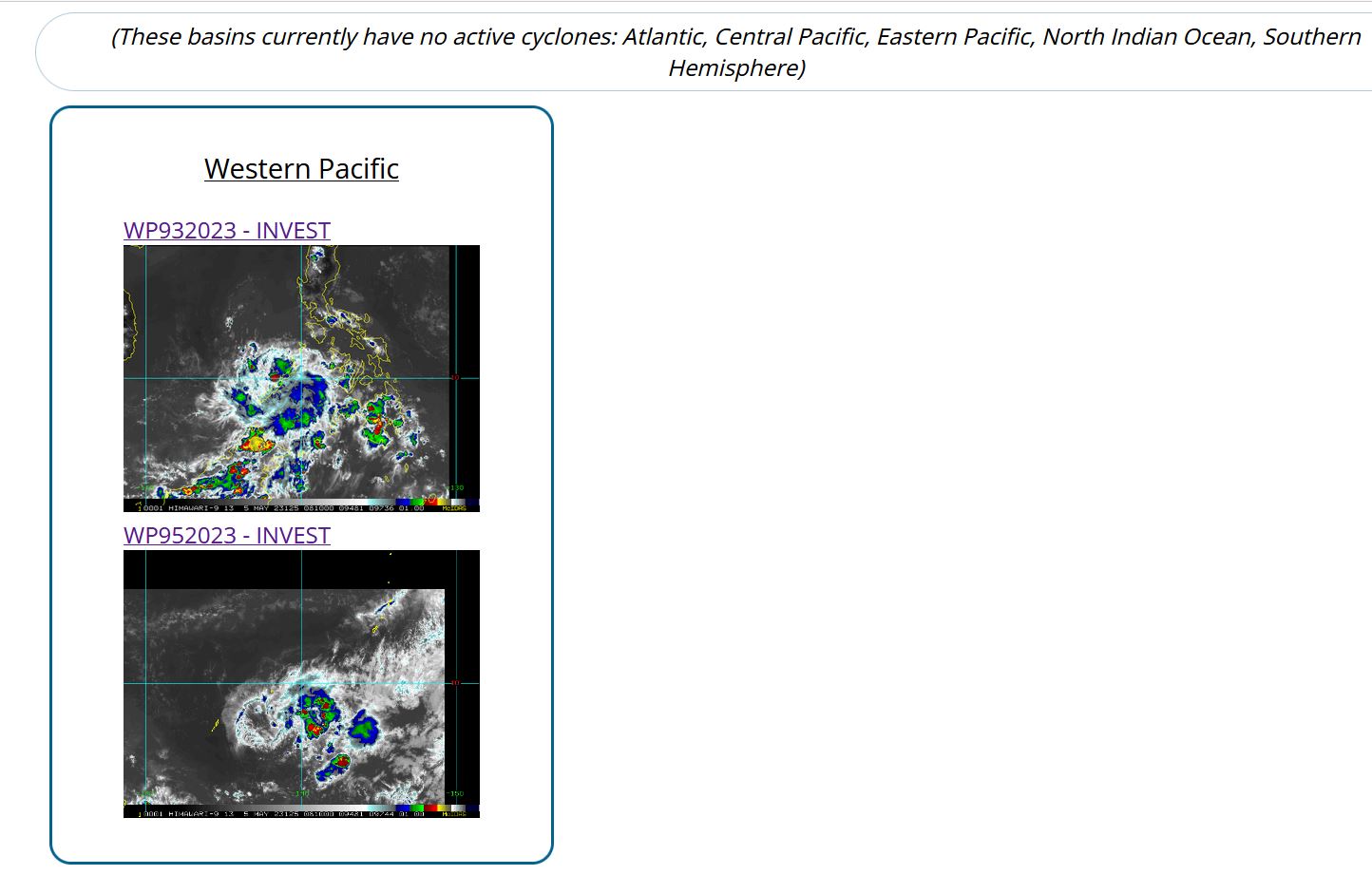 Invest 93W// Invest 95W// 3 week GTHO maps// 0506utc