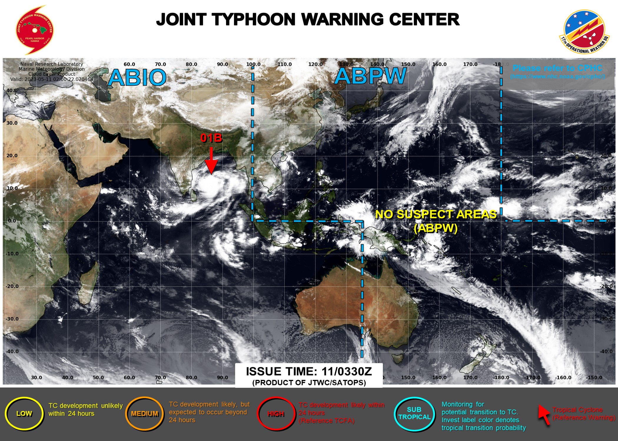 JTWC IS ISSUING 6HOURLY WARNINGS AND 3HOURLY SATELLITE BULLETINS ON TC 01B.