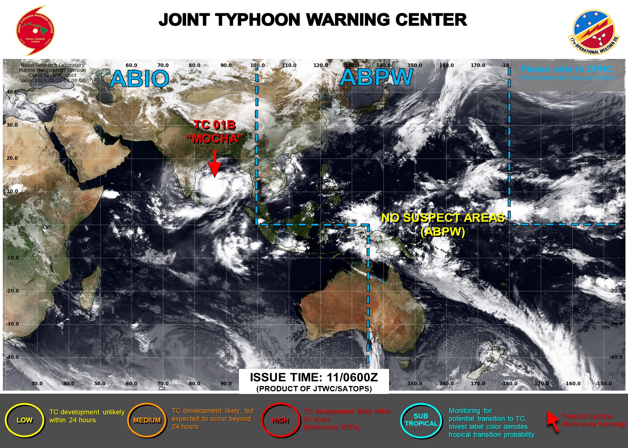 JTWC IS ISSUING 6HOURLY WARNINGS AND 3HOURLY SATELLITE BULLETINS ON TC 01B(MOCHA).