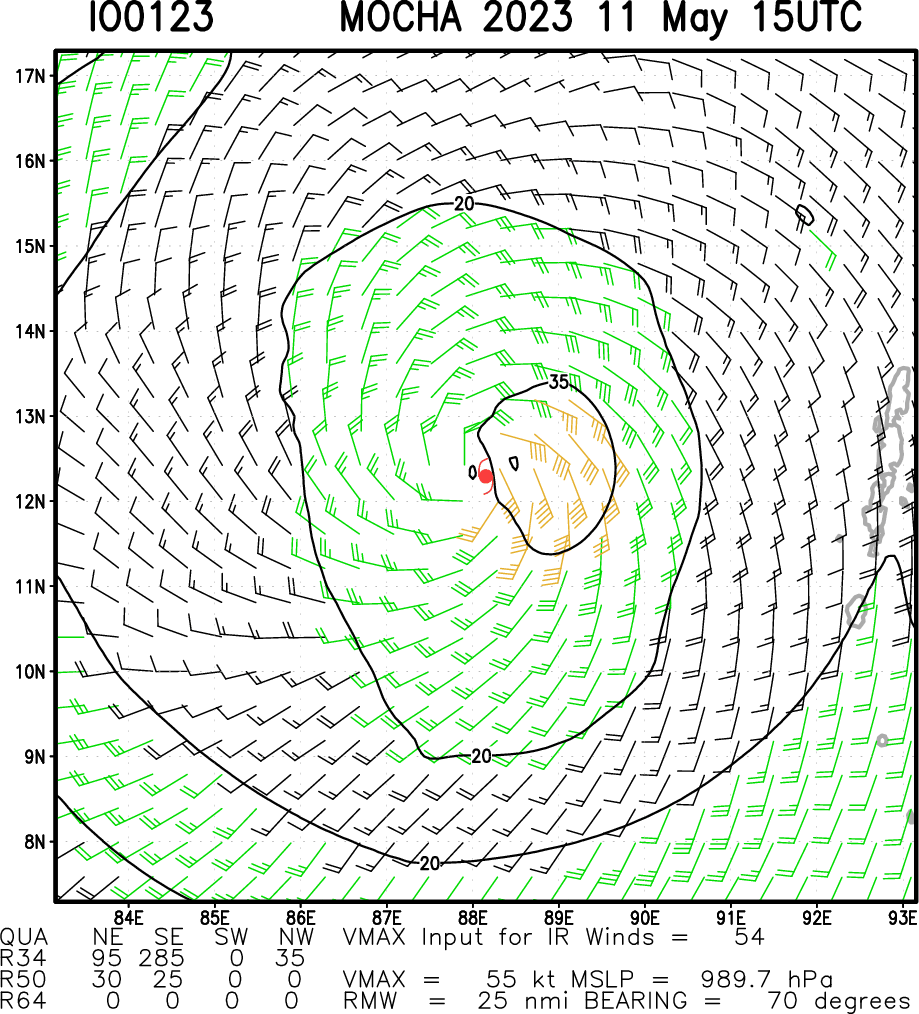 TC 01B(MOCHA) is rapidly intensifying with forecast landfall SE of CHITTAGONG shortly before 72hours//1115utc