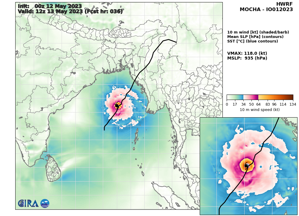 TC 01B(MOCHA) rapidly intensifying to CAT 3 US within 24h forecast landfall near Sittwe shortly after 48h// 1209utc 