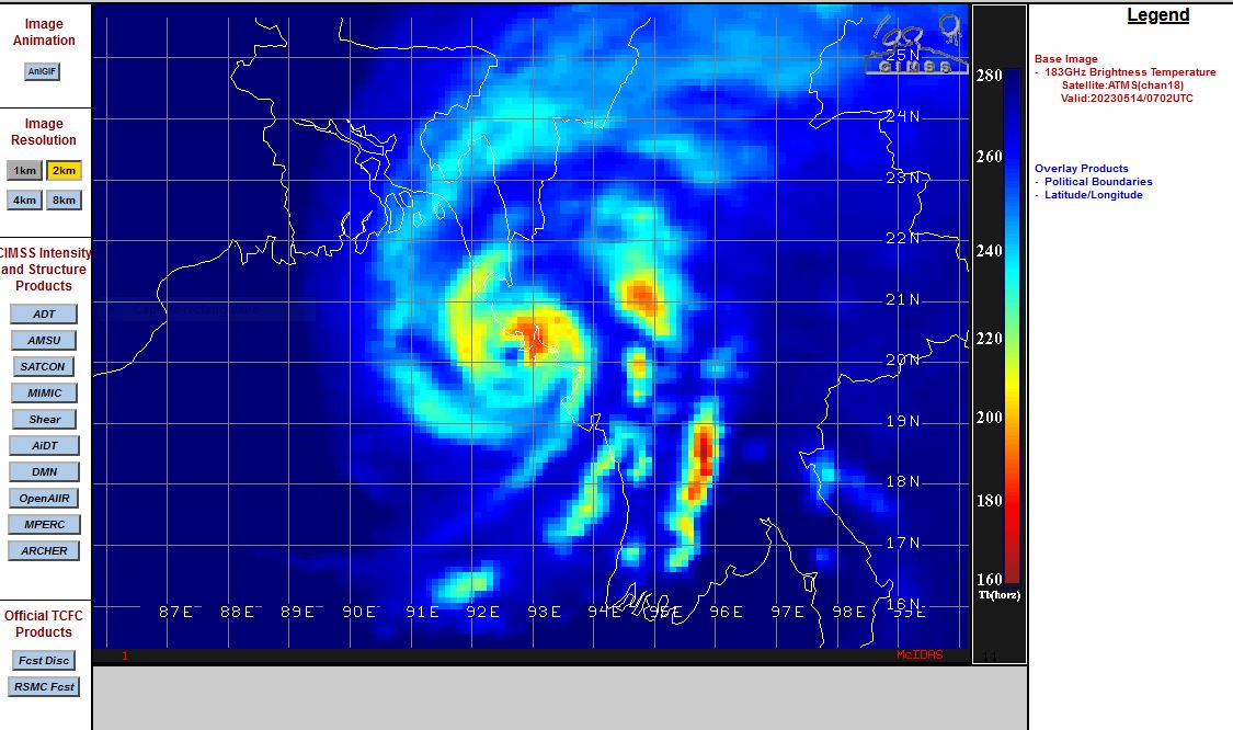 Super Cyclone 01B(MOCHA) peaked at 150kt/CAT 5 US landfall close to SITTWE//TC 19S(FABIEN) rapid intensification next 48h likely//1409utc