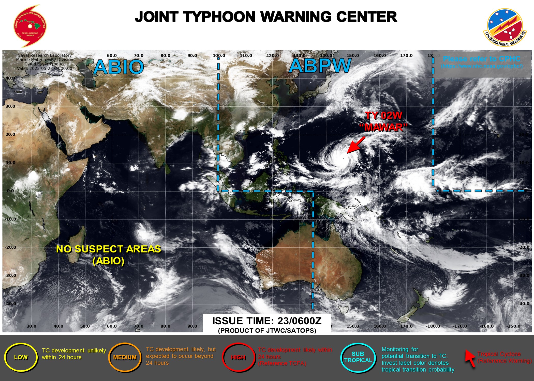 JTWC IS ISSUING 6HOURLY WARNINGS AND 3HOURLY SATELLITE BULLETINS ON STY 02W(MAWAR).
