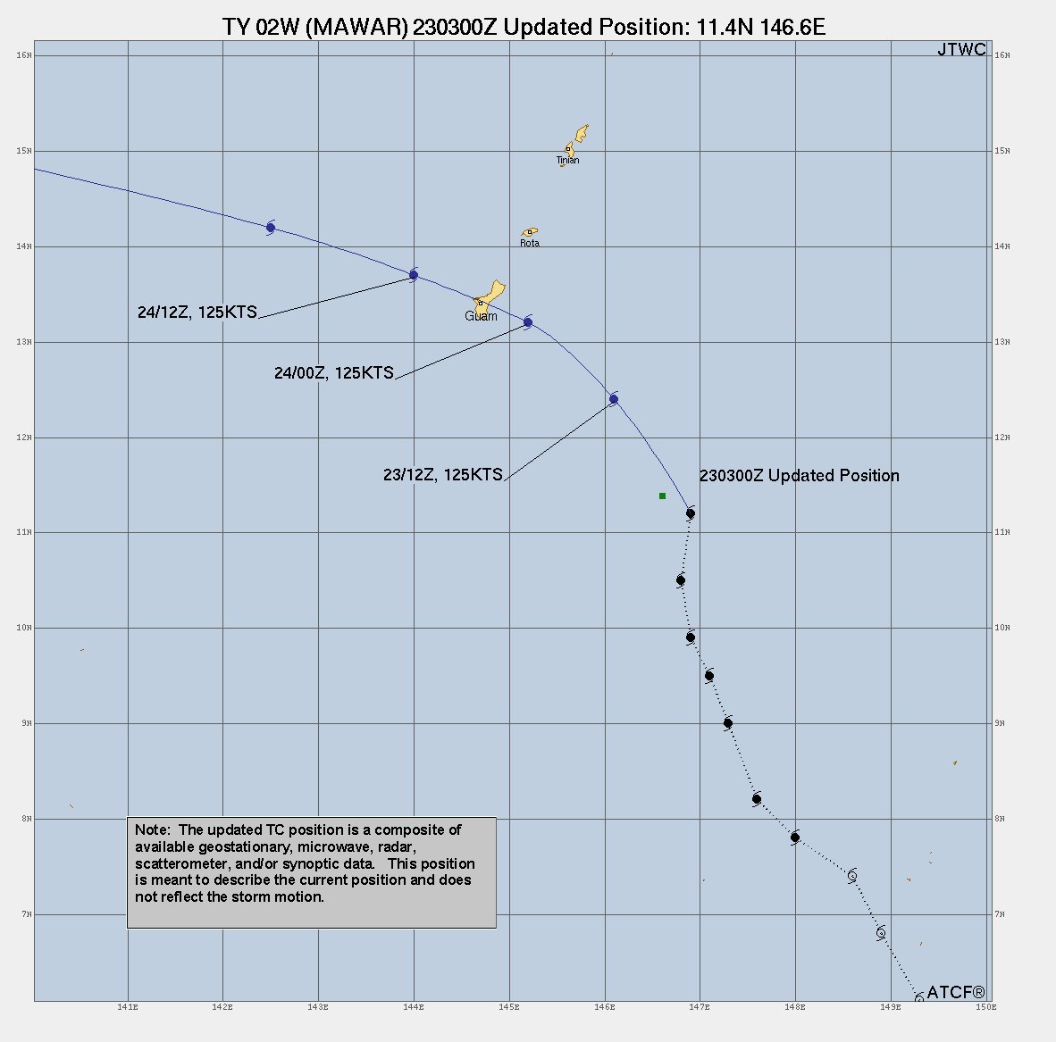 Super Typhoon 02W(MAWAR) bearing down on GUAM, direct hit forecast//2306utc