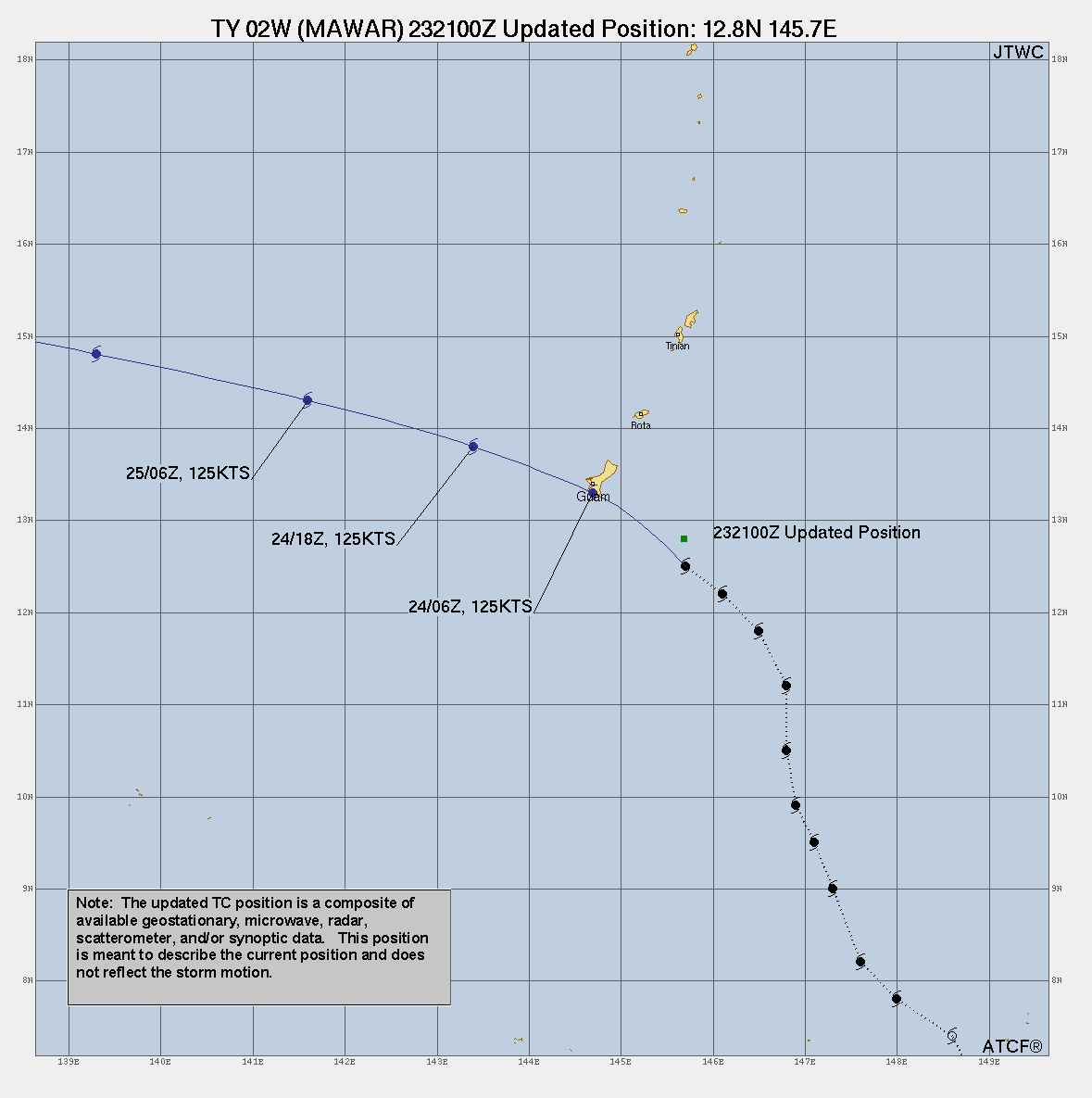 Powerful Typhoon 02W(MAWAR) CAT 4 US tracks over GUAM then re-intensifies over the Philippine Sea// 3 week GTHO maps// 2321utc