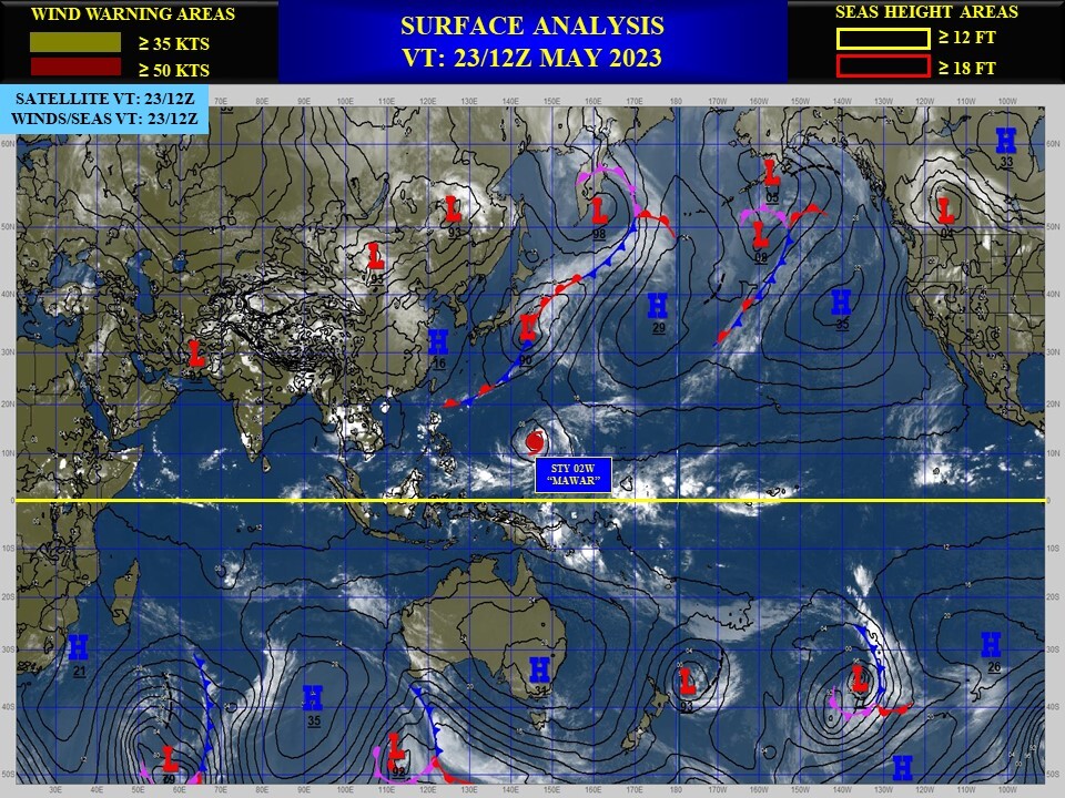 Powerful Typhoon 02W(MAWAR) CAT 4 US tracks over GUAM then re-intensifies over the Philippine Sea// 3 week GTHO maps// 2321utc