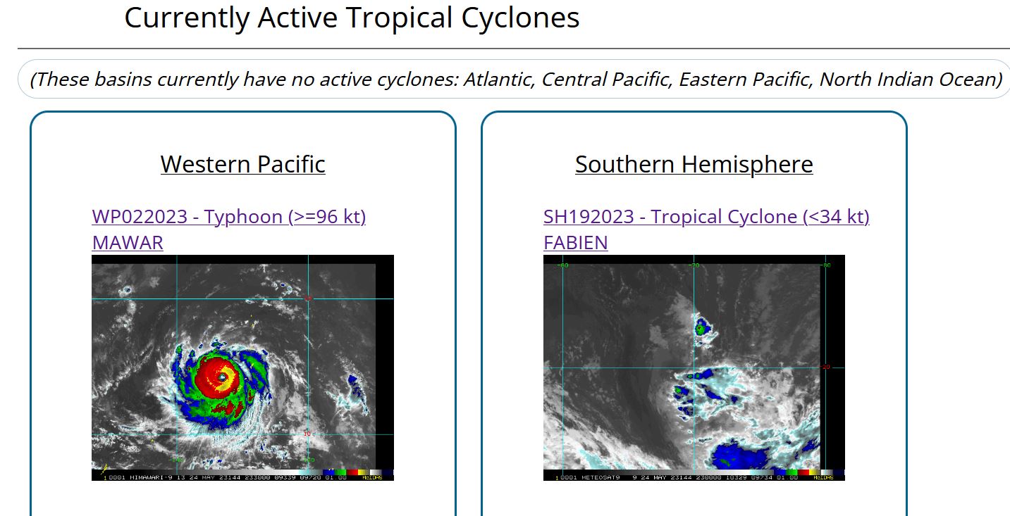 Super Typhoon 02W(MAWAR) set to peak over the Philippine Sea//Remnants of TC 19S(FABIEN)//2421utc