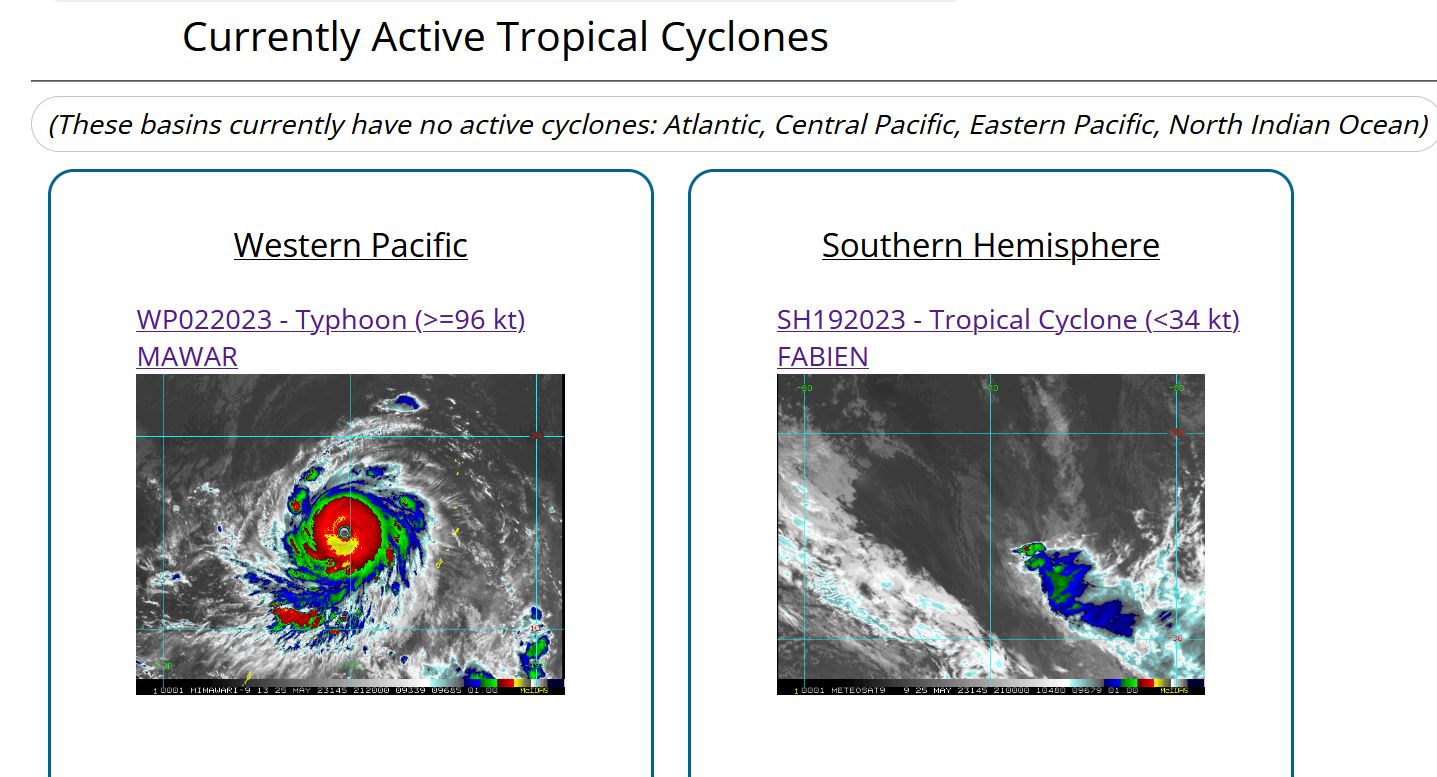Impressive Super Typhoon 02W(MAWAR) is peaking at CAT 5 US over the Philippine Sea//Remnants of TC 19S(FABIEN)//2521utc