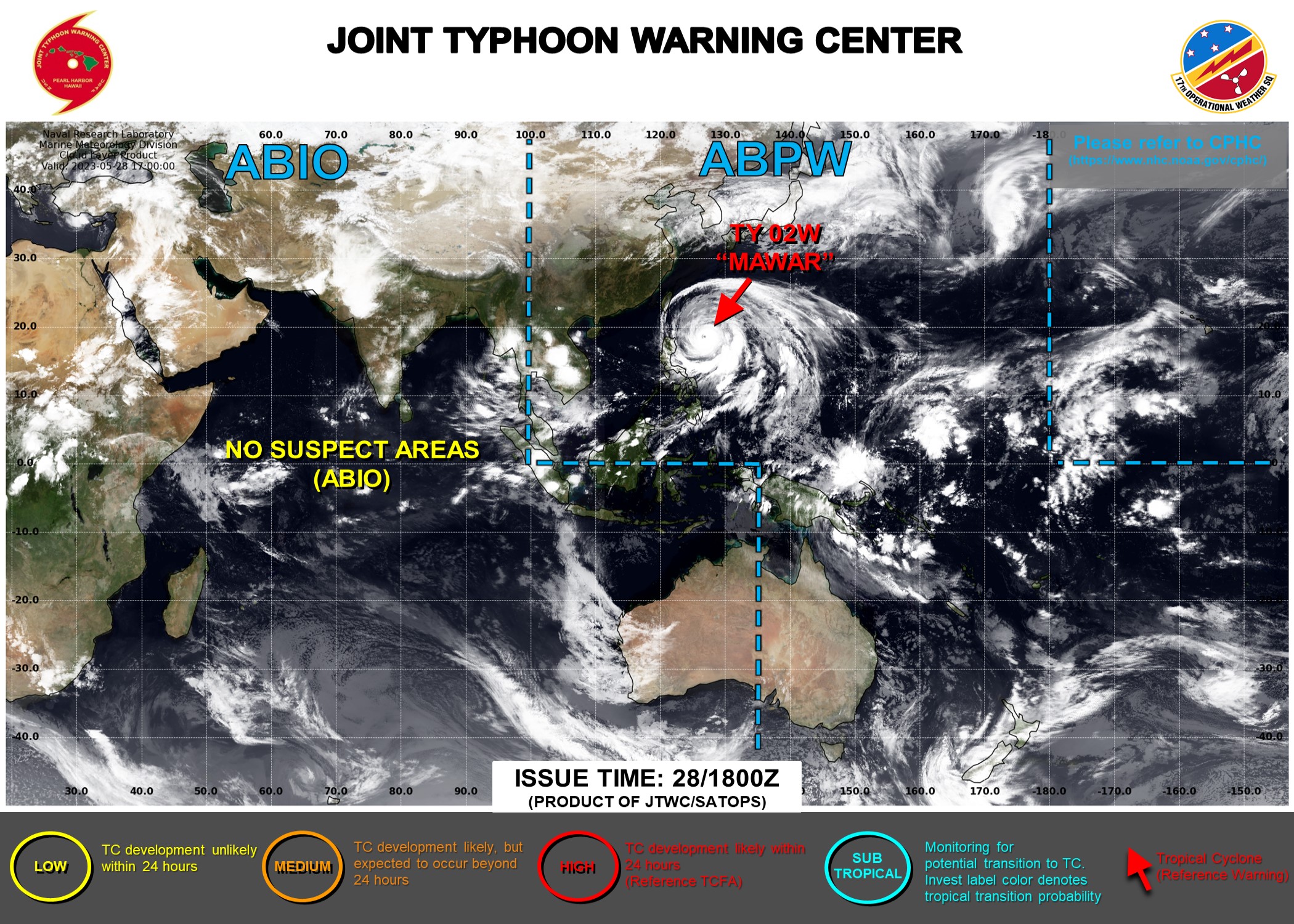 JTWC IS ISSUING 6HOURLY WARNINGS AND 3HOURLY SATELLITE BULLETINS ON TY 02W(MAWAR). JTWC PH JTWC IS ISSUING 6HOURLY WARNINGS AND 3HOURLY SATELLITE BULLETINS ON TY 02W(MAWAR). JTWC PH