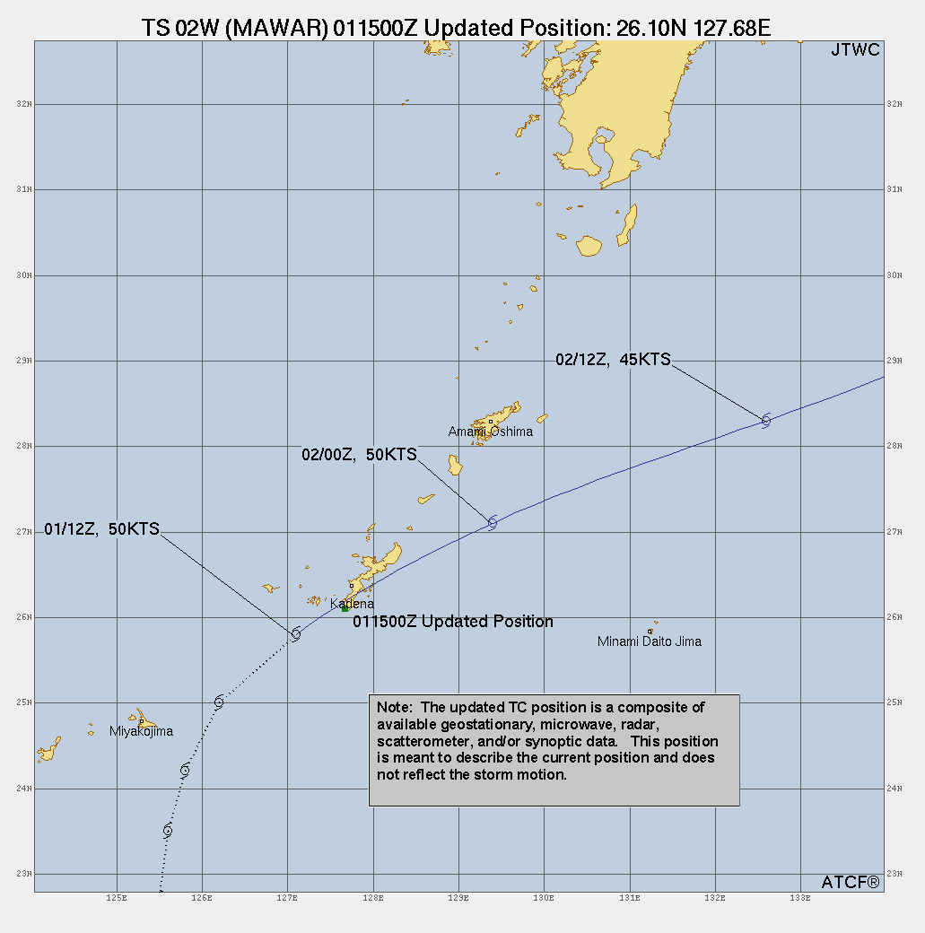 TS 02W(MAWAR) clipping OKINAWA accelerating Northeastward and becoming ET//Invest 98W// Invest 91L//0115utc