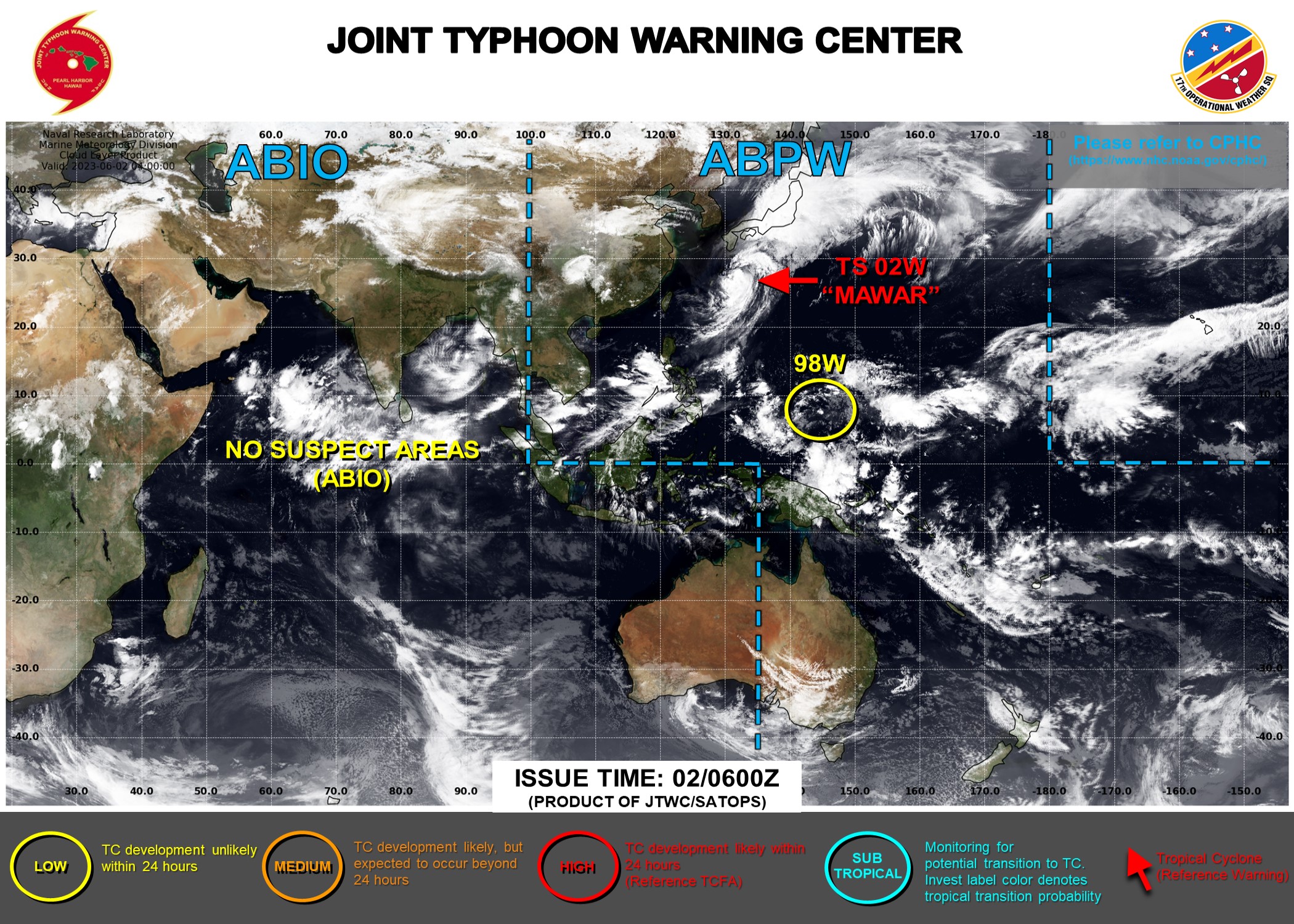 JTWC IS ISSUING 6HOURLY WARNINGS AND 3HOURLY SATELLITE BULLETINS ON TS 02W(MAWAR). JTWC IS ISSUING 6HOURLY WARNINGS AND 3HOURLY SATELLITE BULLETINS ON TS 02W(MAWAR).