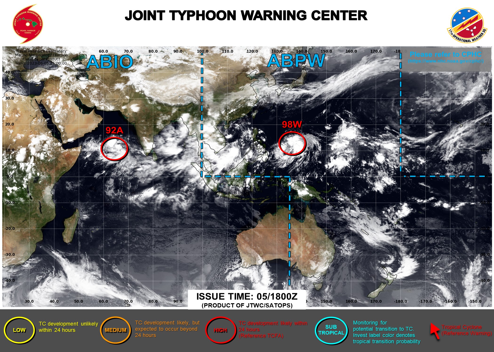 JTWC IS ISSUING 3HOURLY SATELLITE BULLETINS ON INVEST 98W AND INVEST 92A.