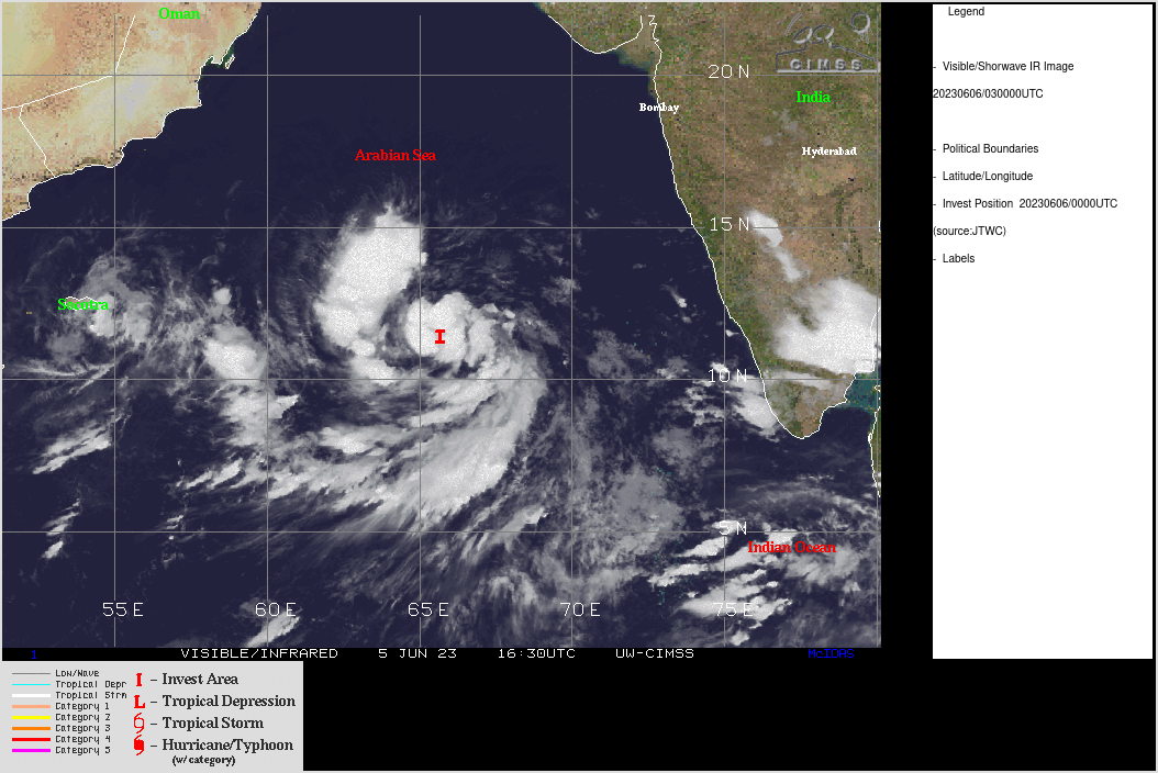 THE AREA OF CONVECTION (INVEST 92A) PREVIOUSLY LOCATED NEAR  11.0N 66.1E IS NOW LOCATED NEAR 11.9N 65.8E, APPROXIMATELY 591 NM  SOUTHWEST OF MUMBAI, INDIA. ANIMATED MULTISPECTRAL SATELLITE IMAGERY  AND A 060203Z SSMIS IMAGE DEPICTS A RAPIDLY CONSOLIDATING LOW-LEVEL  CIRCULATION (LLC) WITH FORMATIVE DEEP CONVECTIVE BANDING WRAPPING INTO  A WELL-DEFINED CENTER. ENVIRONMENTAL ANALYSIS INDICATES A FAVORABLE  ENVIRONMENT WITH STRONG DIVERGENCE ALOFT AND LOW TO MARGINAL LOW  VERTICAL WIND SHEAR (15-20KTS). SST VALUES ARE VERY WARM (30-31C) AND  SUPPORT FURTHER INTENSIFICATION. GLOBAL MODELS INDICATE RAPID  CONSOLIDATION WITH A SLOW POLEWARD TRACK OVER THE NEXT 12 HOURS.  MAXIMUM SUSTAINED SURFACE WINDS ARE ESTIMATED AT 45 TO 50 KNOTS.  MINIMUM SEA LEVEL PRESSURE IS ESTIMATED TO BE NEAR 994 MB. THE  POTENTIAL FOR THE DEVELOPMENT OF A SIGNIFICANT TROPICAL CYCLONE WITHIN  THE NEXT 24 HOURS REMAINS HIGH. THE AREA OF CONVECTION (INVEST 92A) PREVIOUSLY LOCATED NEAR  11.0N 66.1E IS NOW LOCATED NEAR 11.9N 65.8E, APPROXIMATELY 591 NM  SOUTHWEST OF MUMBAI, INDIA. ANIMATED MULTISPECTRAL SATELLITE IMAGERY  AND A 060203Z SSMIS IMAGE DEPICTS A RAPIDLY CONSOLIDATING LOW-LEVEL  CIRCULATION (LLC) WITH FORMATIVE DEEP CONVECTIVE BANDING WRAPPING INTO  A WELL-DEFINED CENTER. ENVIRONMENTAL ANALYSIS INDICATES A FAVORABLE  ENVIRONMENT WITH STRONG DIVERGENCE ALOFT AND LOW TO MARGINAL LOW  VERTICAL WIND SHEAR (15-20KTS). SST VALUES ARE VERY WARM (30-31C) AND  SUPPORT FURTHER INTENSIFICATION. GLOBAL MODELS INDICATE RAPID  CONSOLIDATION WITH A SLOW POLEWARD TRACK OVER THE NEXT 12 HOURS.  MAXIMUM SUSTAINED SURFACE WINDS ARE ESTIMATED AT 45 TO 50 KNOTS.  MINIMUM SEA LEVEL PRESSURE IS ESTIMATED TO BE NEAR 994 MB. THE  POTENTIAL FOR THE DEVELOPMENT OF A SIGNIFICANT TROPICAL CYCLONE WITHIN  THE NEXT 24 HOURS REMAINS HIGH.