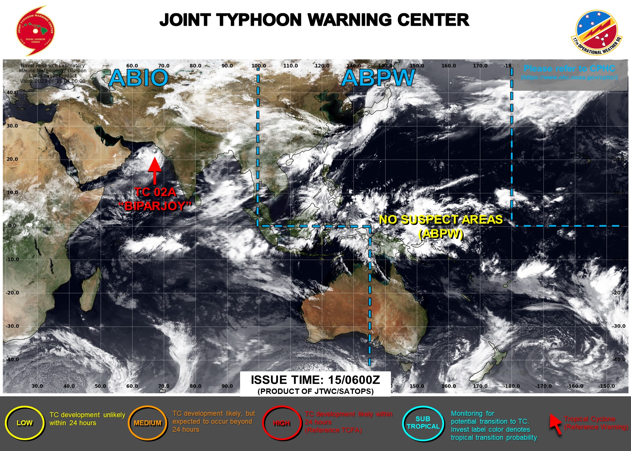 JTWC IS ISSUING 6HOURLY WARNINGS AND 3HOURLY SATELLITE BULLETINS ON TC 02A(BIPARJOY).