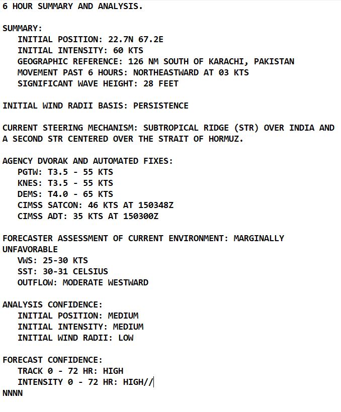TC 02A(BIPARJOY) making landfall close to the PAKISTAN/INDIA border shortly after 12hours//1509utc